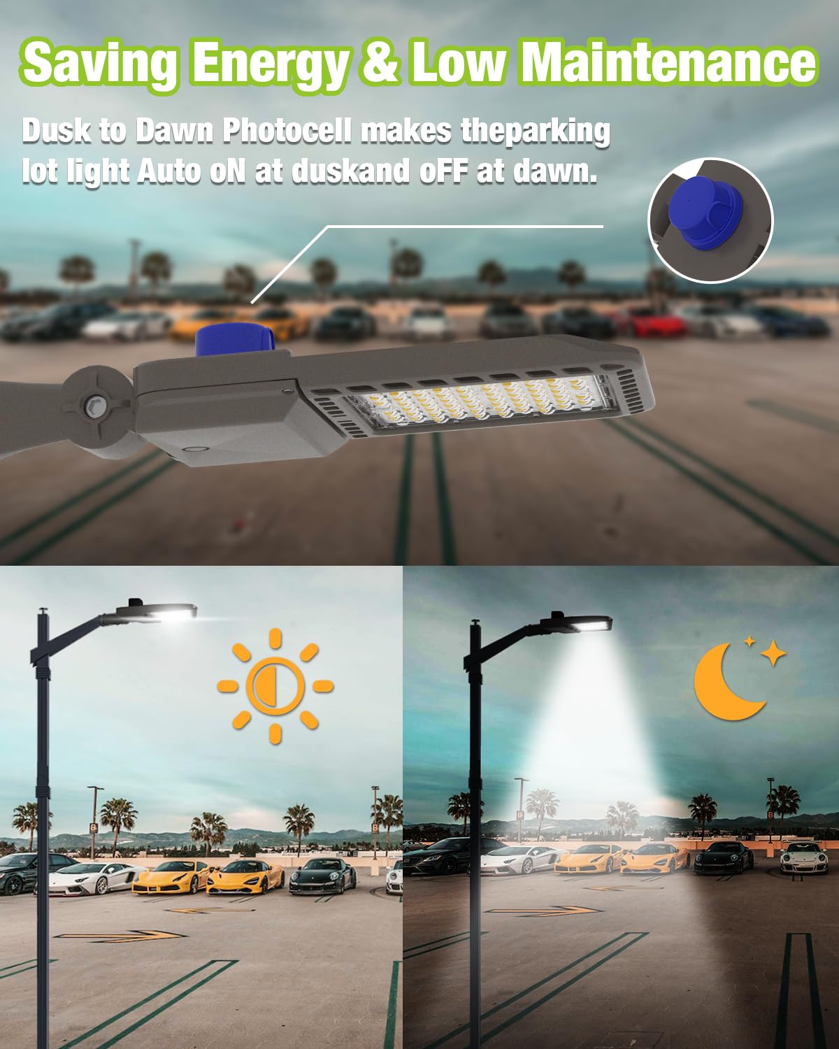 YXL LED Parking Lot Light 200W with Dusk to Dawn Photocell, 28000LM, 5000K Daylight, IP65 Waterproof, Bronze, Model L2115200