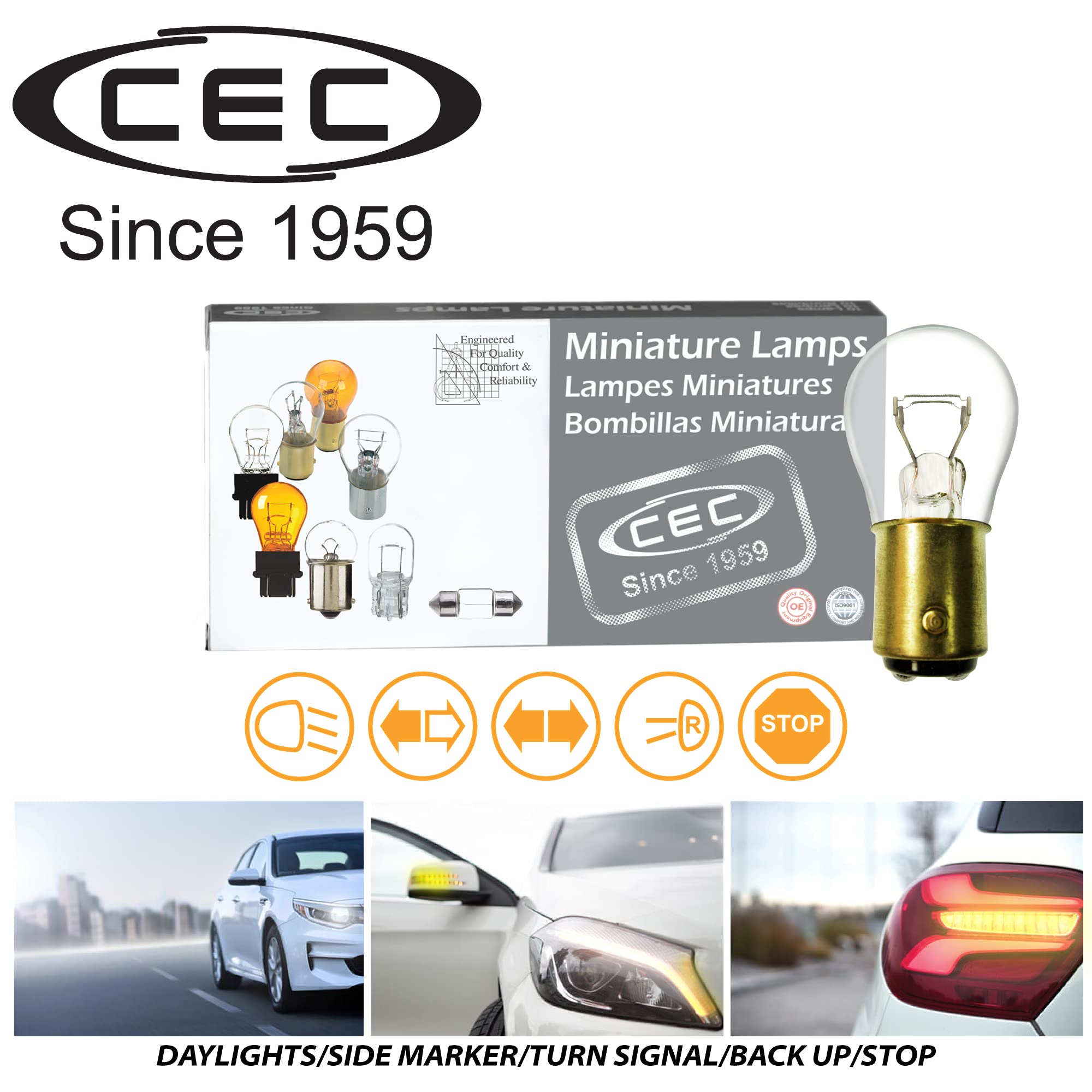 CEC 1157 Bulbs - Warm White, BAY15d Base, S-8 Shape, 12.8/14 V, 26.88/8.26 W, 10 Count