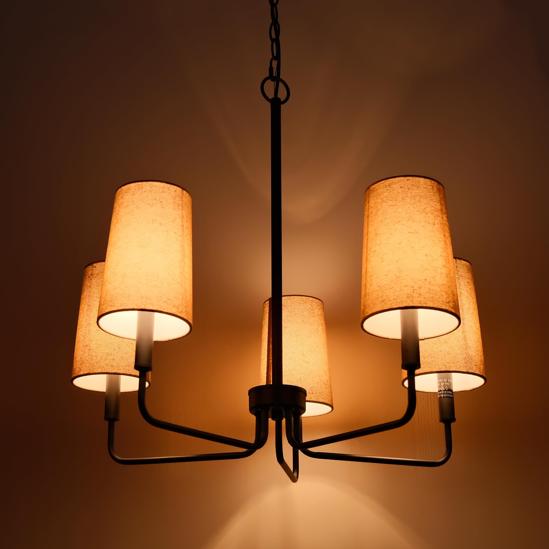 Homebelife Chandelier, Matte Black With Beige Linen Fabric Shade, Farmhouse Linear Island Lighting Fixture For Kitchen, Dining R