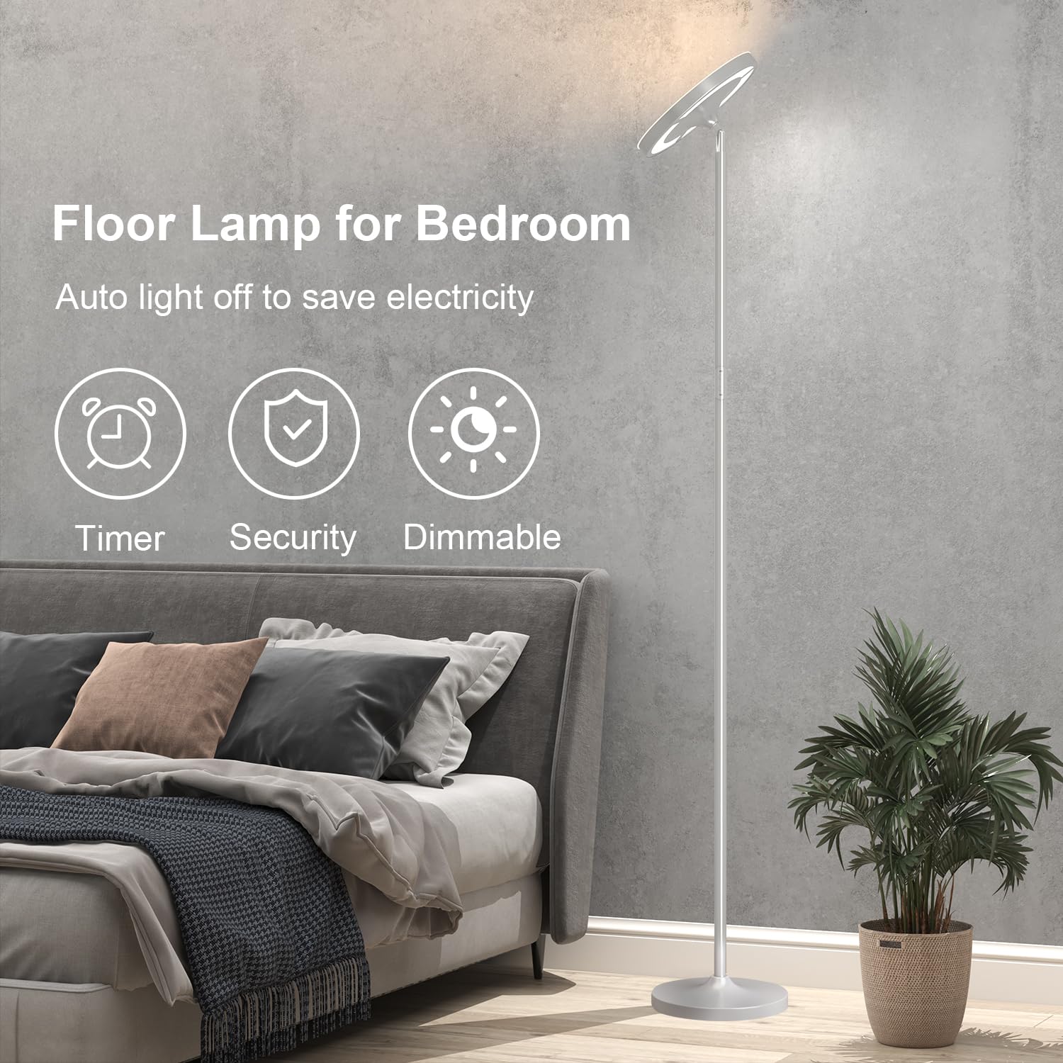 Keepsmile Silver Double Side Lighting Led Floor Lamp With Remote Smart App 36W 2600Lm Bright Tall Standing Rgb Floor Lamp Angle