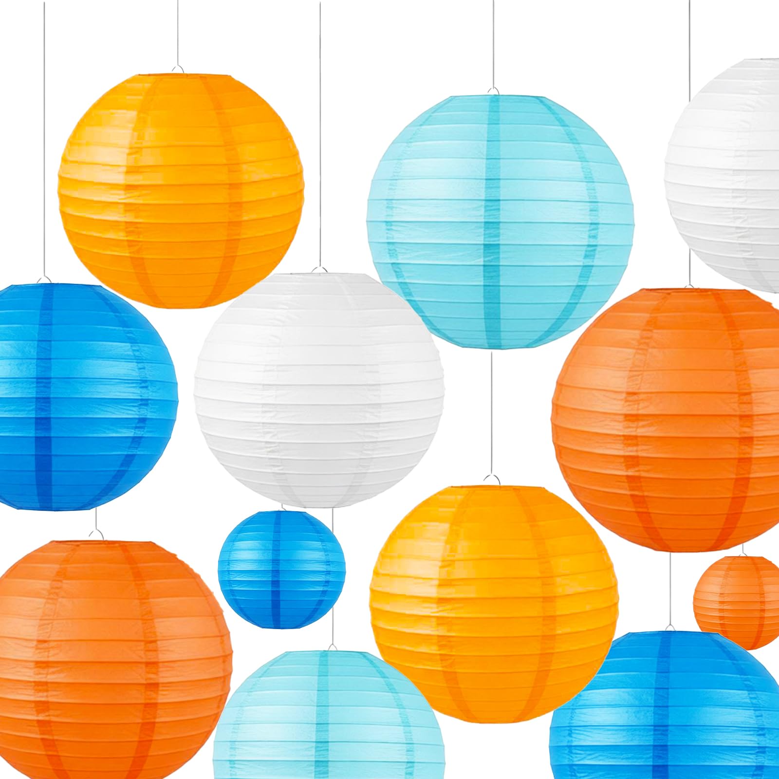 AimtoHome Blue & Orange Paper Lanterns Set (12 Pcs) - 6/8/10 Inch Hanging Lanterns for Cartoon Parties, Sports Events, Birthdays