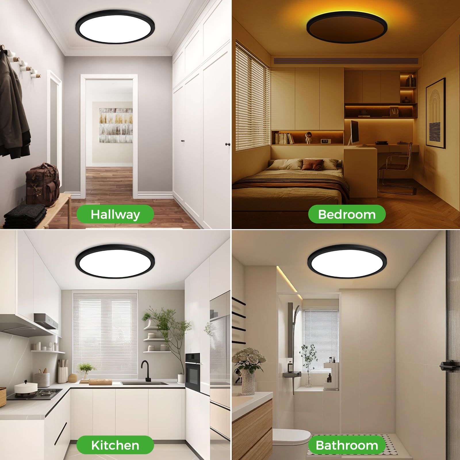 Zemty 12 Inch Led Ceiling Light With Night Light 1800K, 2 Pack 3000K/4000K/6500K Dimmable Ceiling Light Fixtures With Remote Con