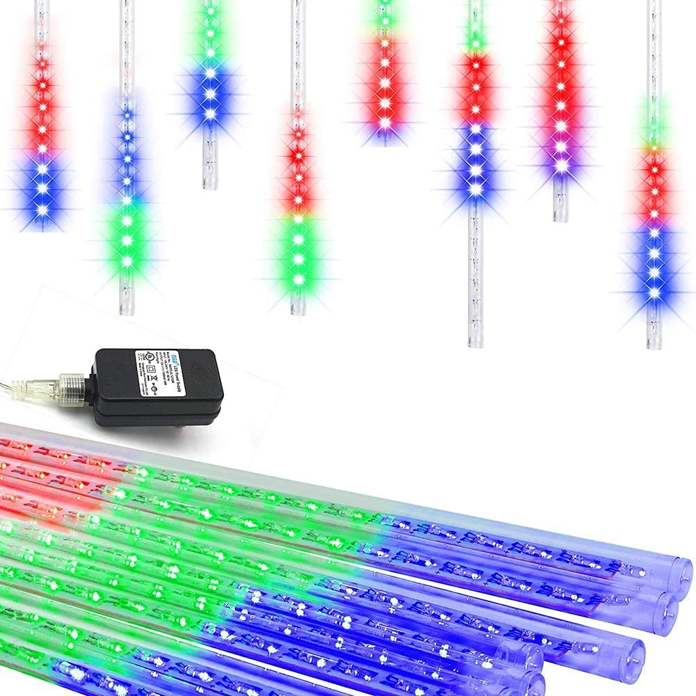 Weepong Meteor Shower Lights - 192 Led Falling Rain Icicle Lights, 30Cm, Multicolor, Ul Certified For Xmas, Halloween, Party, Holiday Decor