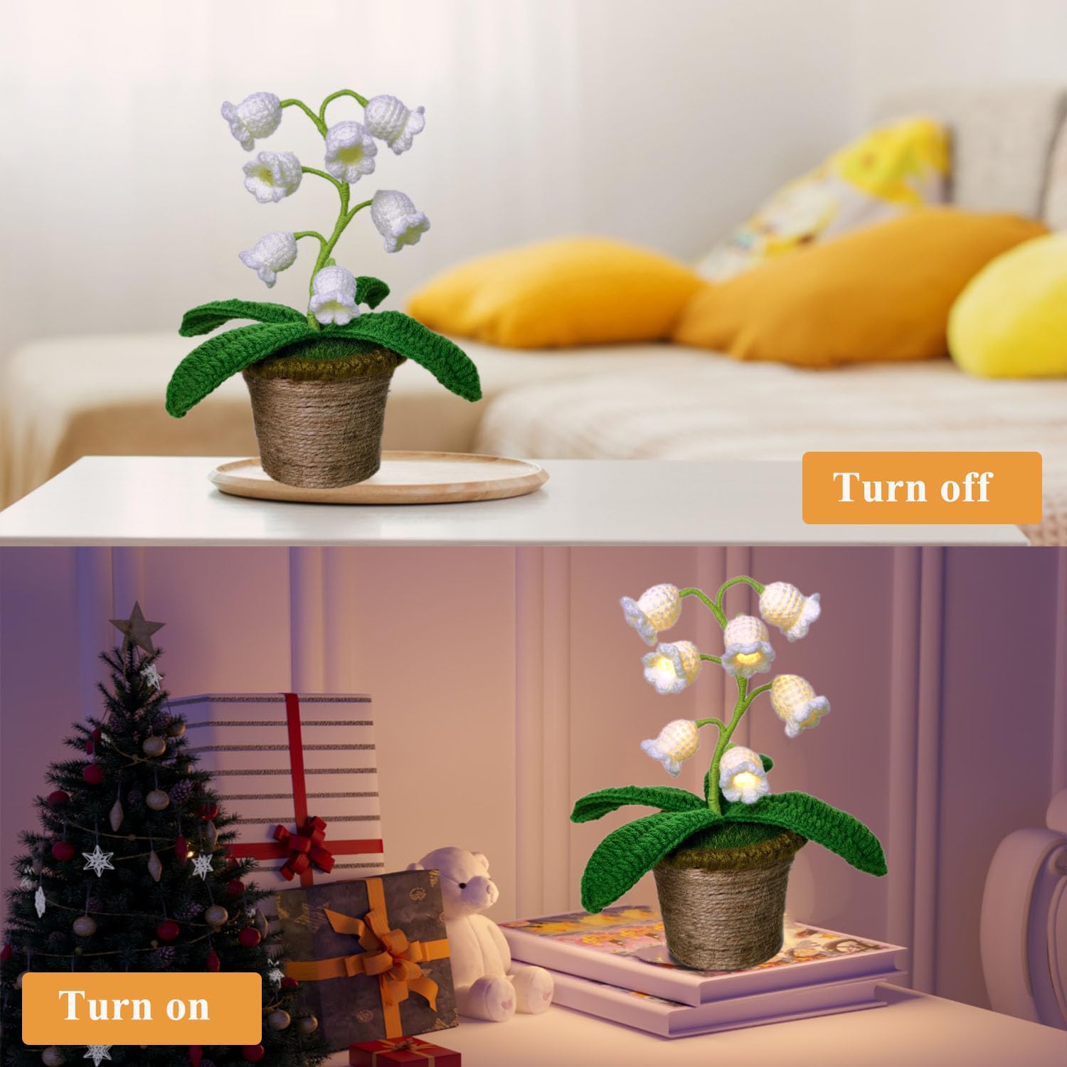 Forvermand Medium White Lily of The Valley Lamp - Crochet Artificial Flower with 7 Night Lights for Gifts, Home Decor, and Special Occasions