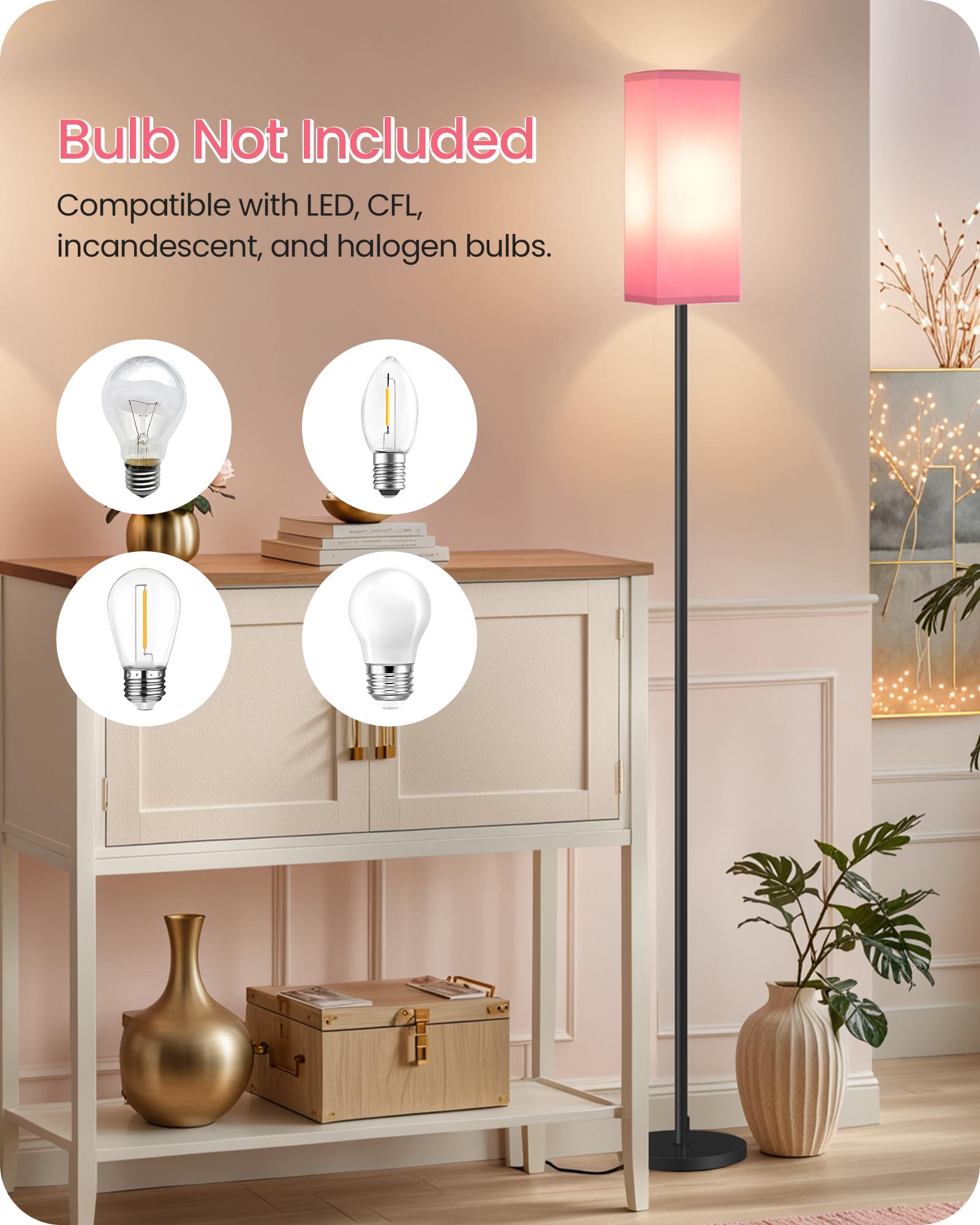 GOEBLESON Floor Lamps Set of 2, Modern Tall Standing, Metal, 64.6in, Pink and Black, Model P07LDP205W1