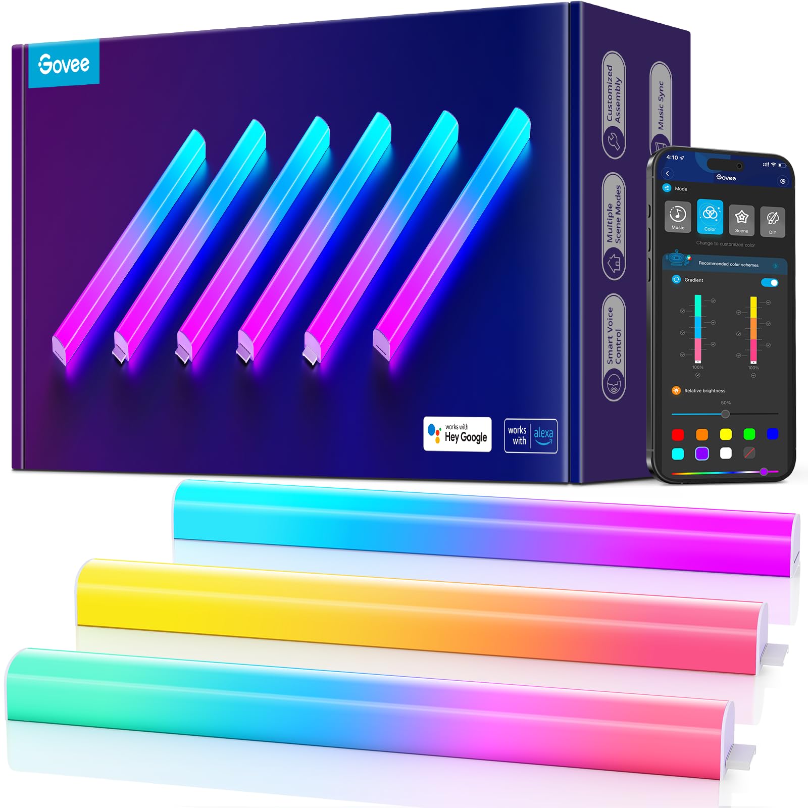 Govee Glide Led Wall Lights, Rgbic Wall Lights, Works With Alexa And Google Assistant, Smart Glide Lively Light Bars For Gaming