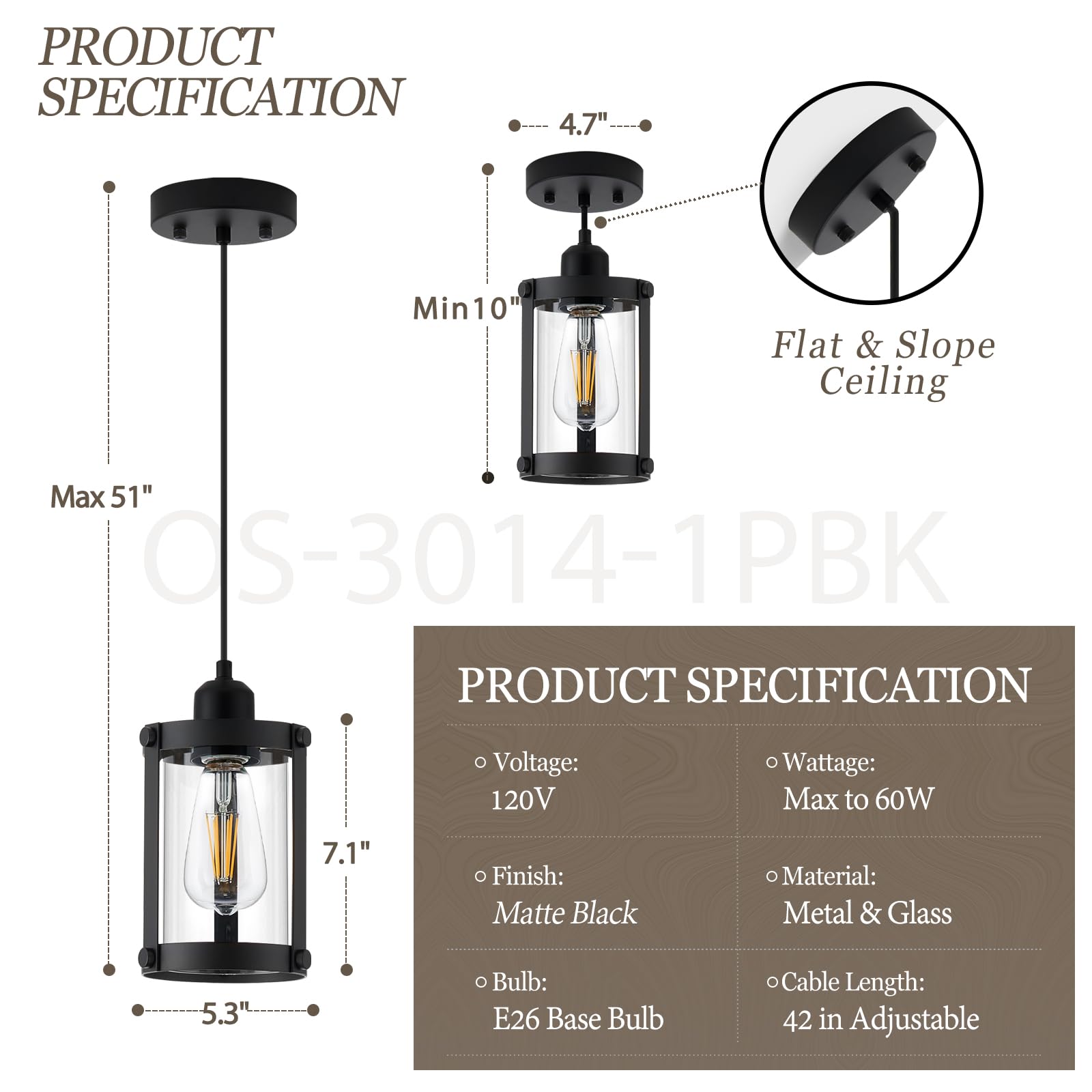 Osimir Black Pendant Lights Kitchen Island, 1-Light Modern Mini Hanging Light Fixtures With Clear Glass, Farmhouse Kitchen Penda