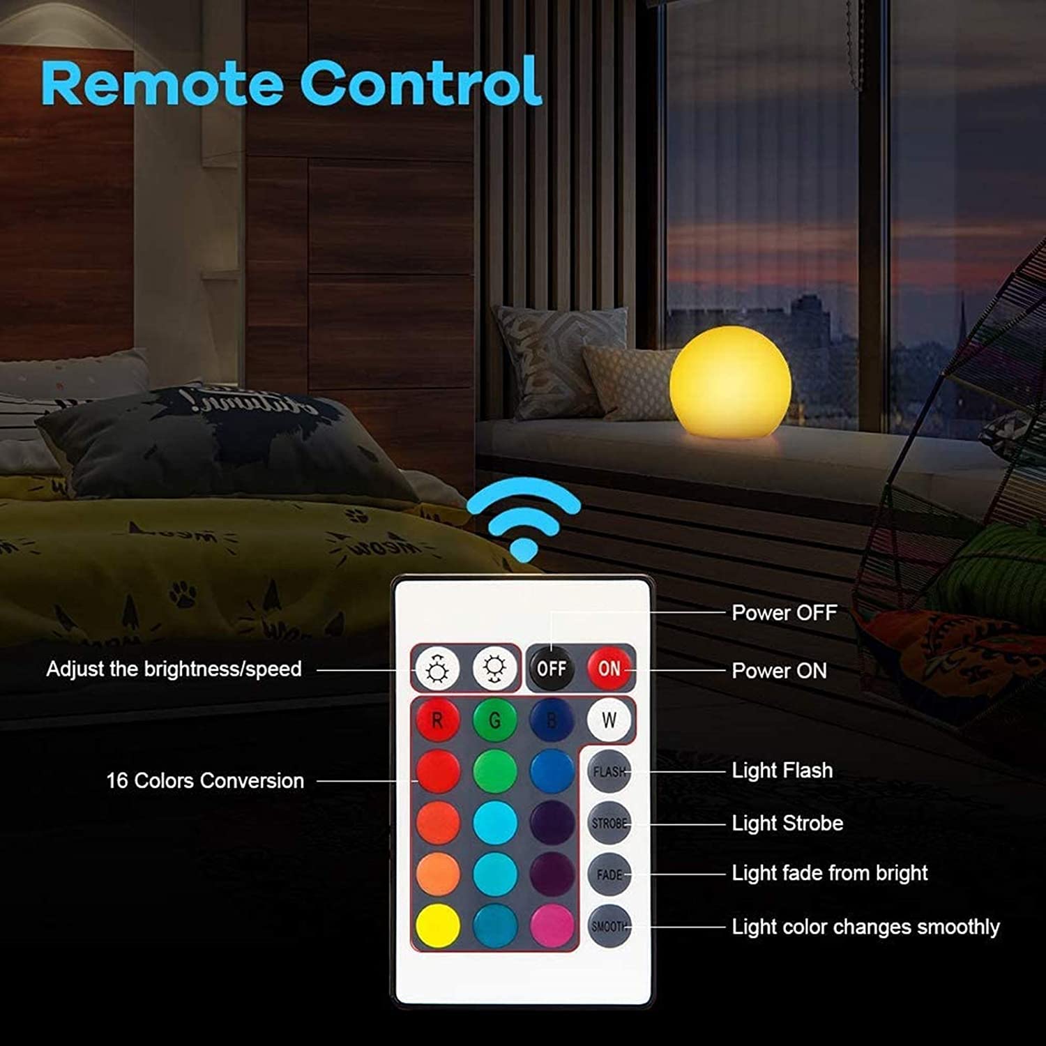 Borelor 10-Inch Led Globe Light - Rechargeable, Remote Control, 16 Rgb Colors, Indoor/Outdoor, Blue Polyethylene Decor