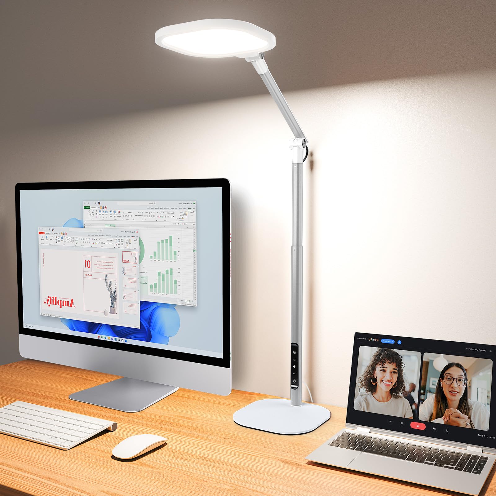 Led Desk Lamps for Home Office with Base  Tall Desk Lamp with 50 Light Modes & Memory and Timer Func Computer Light  Flexible Adjustable Table Lamps for Video Conference  Architect (White 1 Pack)