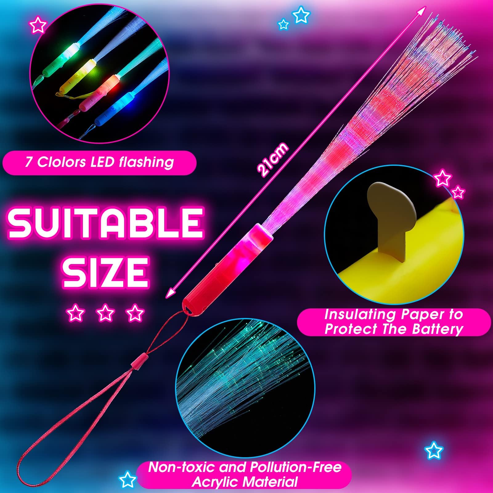 Kasyat 10 Pieces Fiber Optic Light Wand Stick Glow Flashing Wands Small Fiber Optic Wands Led Flashing Sticks Led Fiber Wands Co