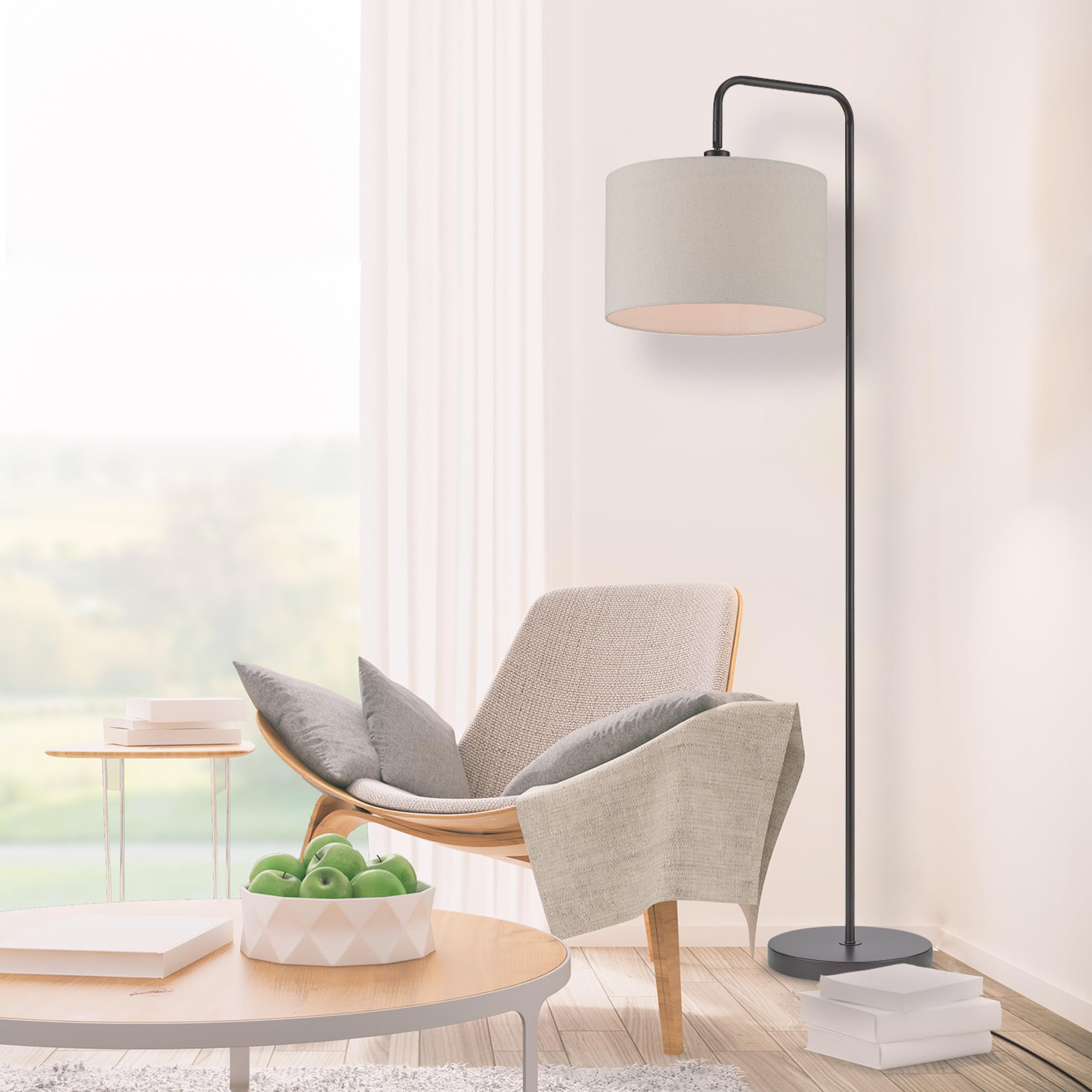 Globe Electric Floor Lamp, 58in Dark Bronze, Beige Fabric Shade, Model 67395, On/Off Socket Rotary Switch