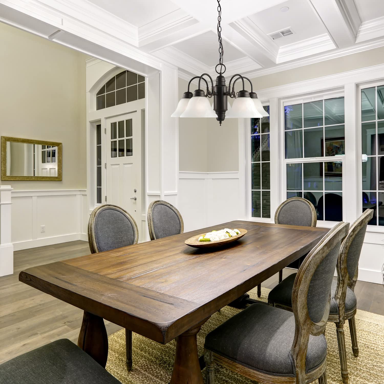 Design House 5-Light Indoor Dimmable Chandelier, Alabaster Glass Shades, Oil-Rubbed Bronze, Model 514455