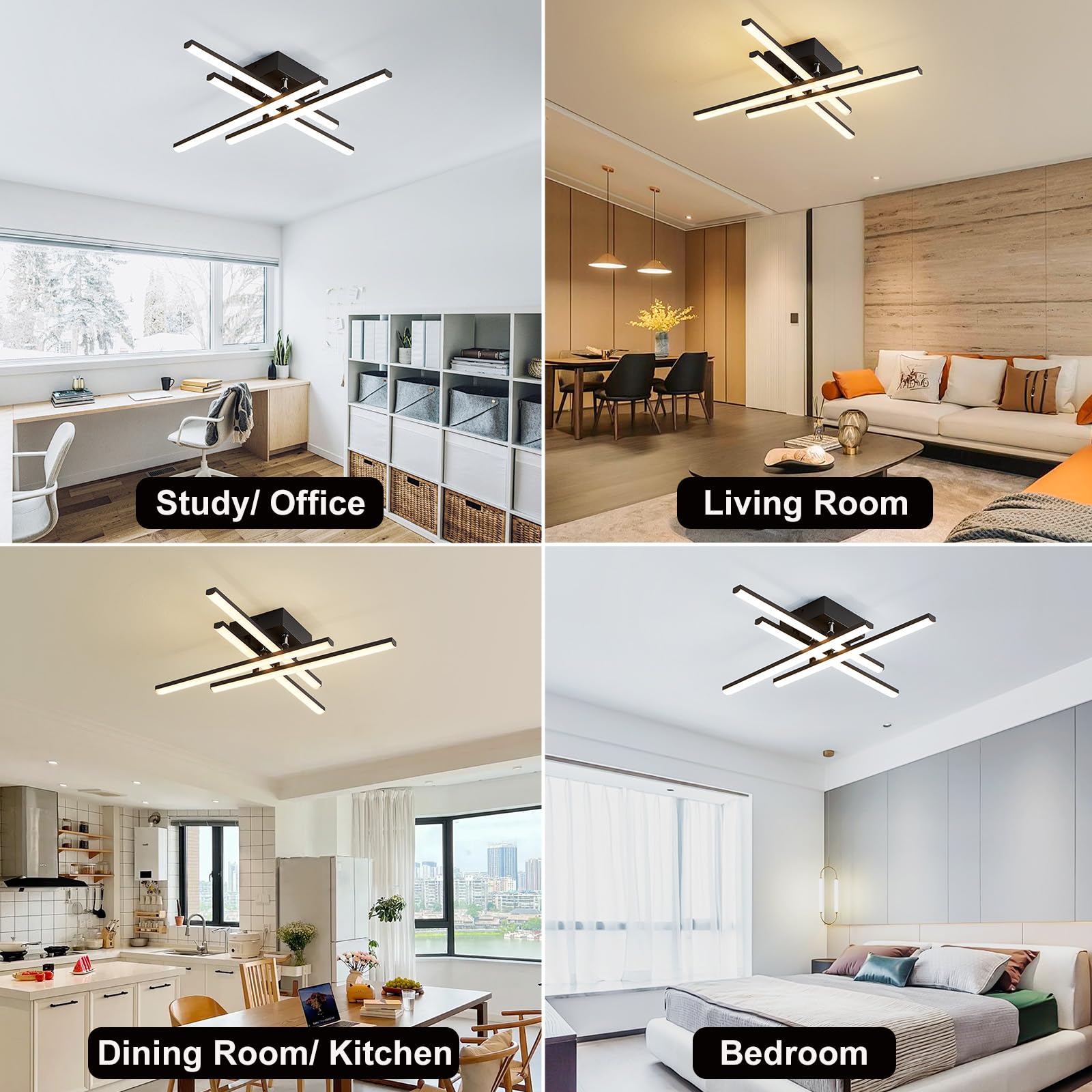 Oranoor Modern Led Ceiling Light With Remote, Dimmable Led Ceiling Lights For Bedroom Living Dining Room Kitchen, 24In Black Flu
