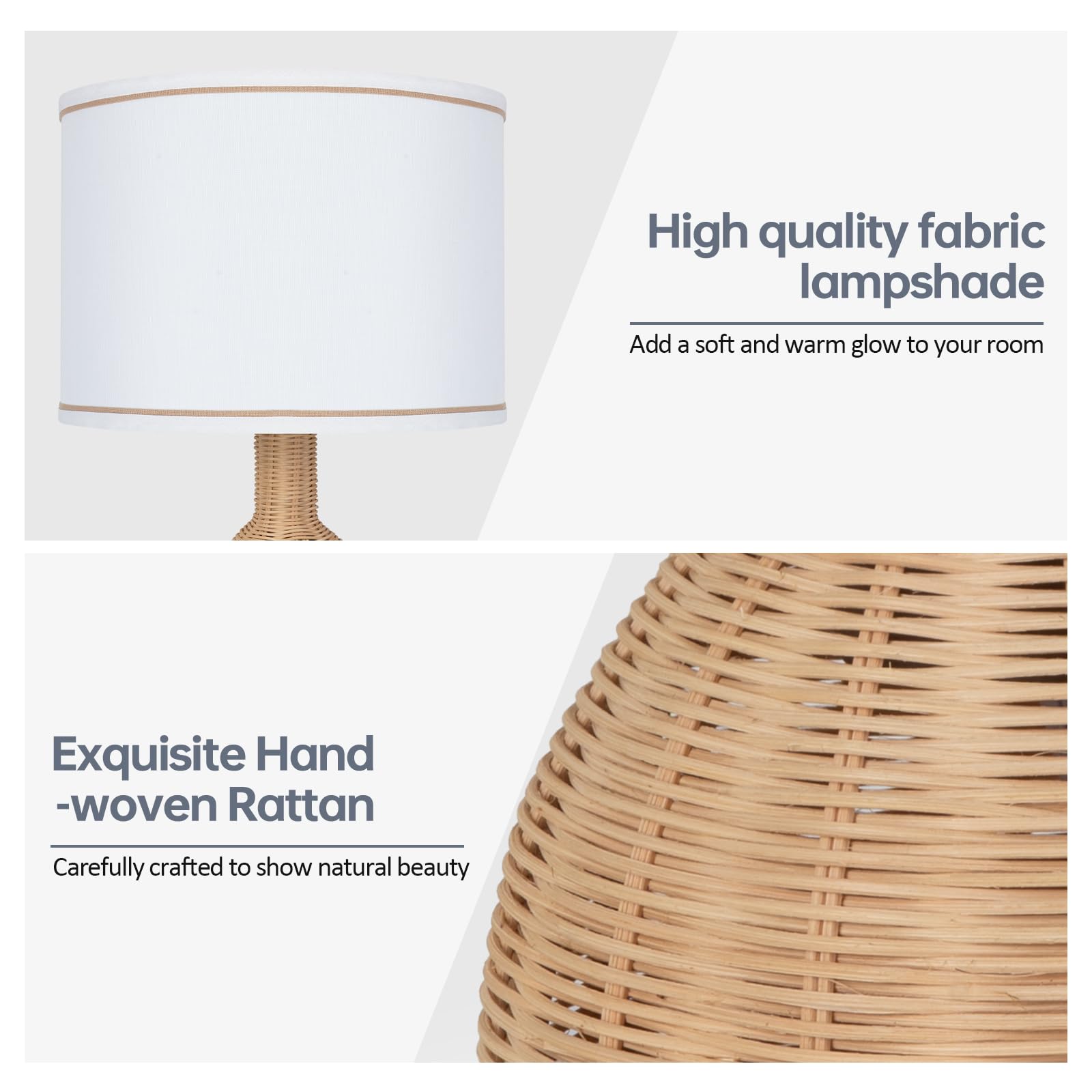 Velxee Rattan Table Lamp Set Of 2 - Natural Woven Design, 15W Led Bulb Included, Modern Boho Style Nightstand Lamps For Bedroom,