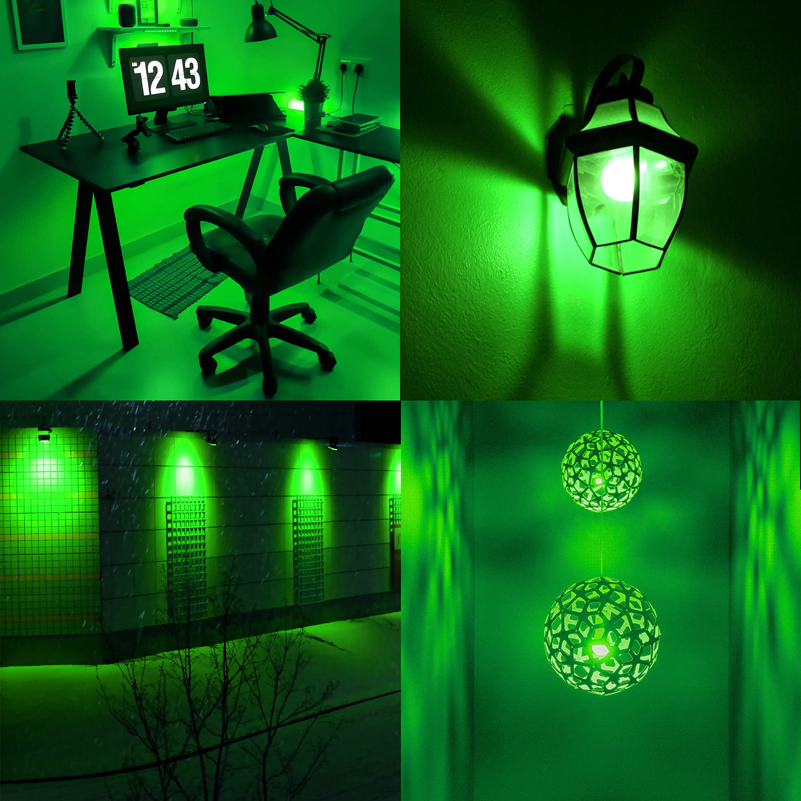 GREENIC Green LED Light Bulb 9W, E26 Base A19, 4 Pack, Plastic, Ideal for Holidays and Parties