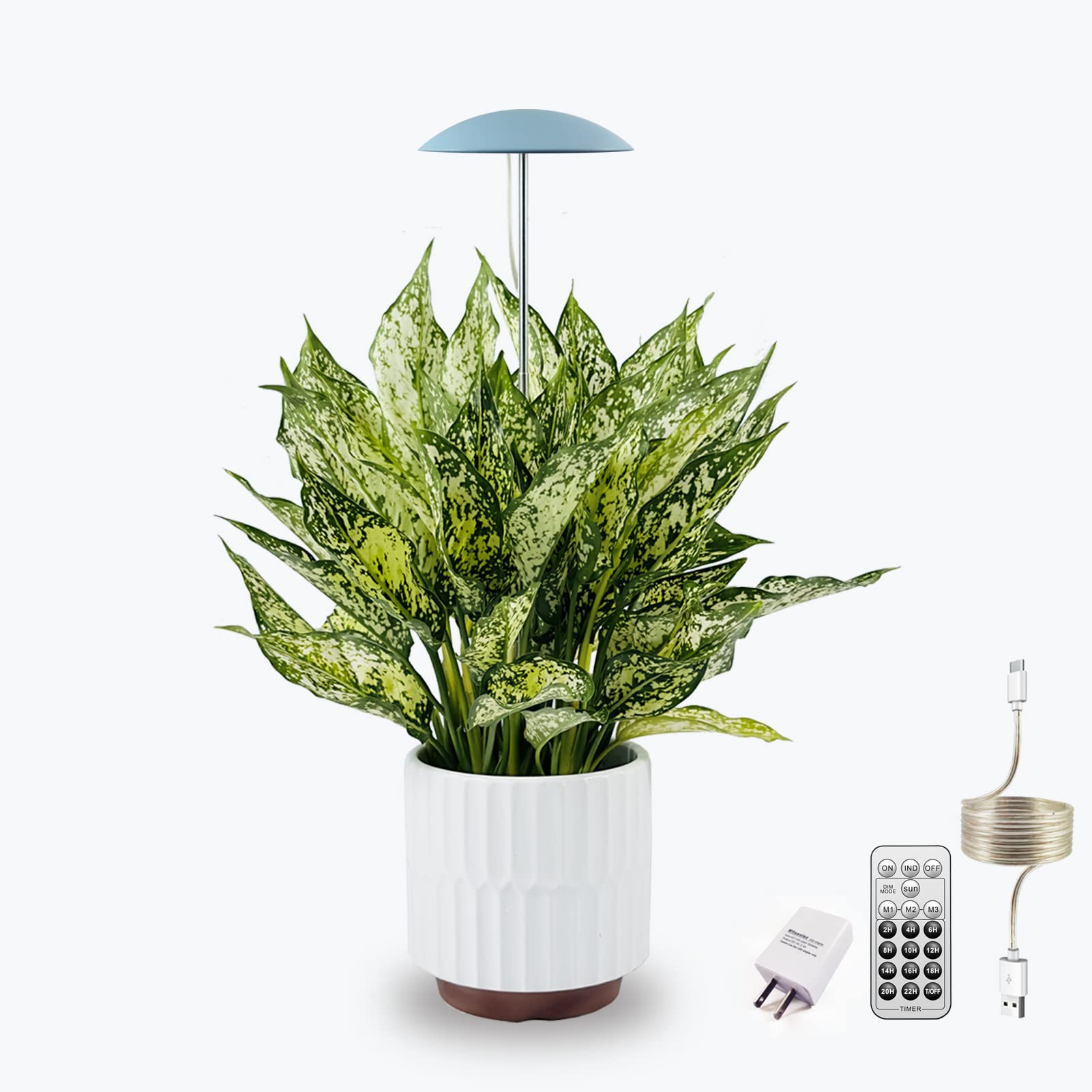Led Grow Lights For Indoor Plants, Smart Usb Small Full Spectrum Plant Lights With Remote, Height Adjustable, Auto On/Off Timer, Ideal For Home Decoration, Blue