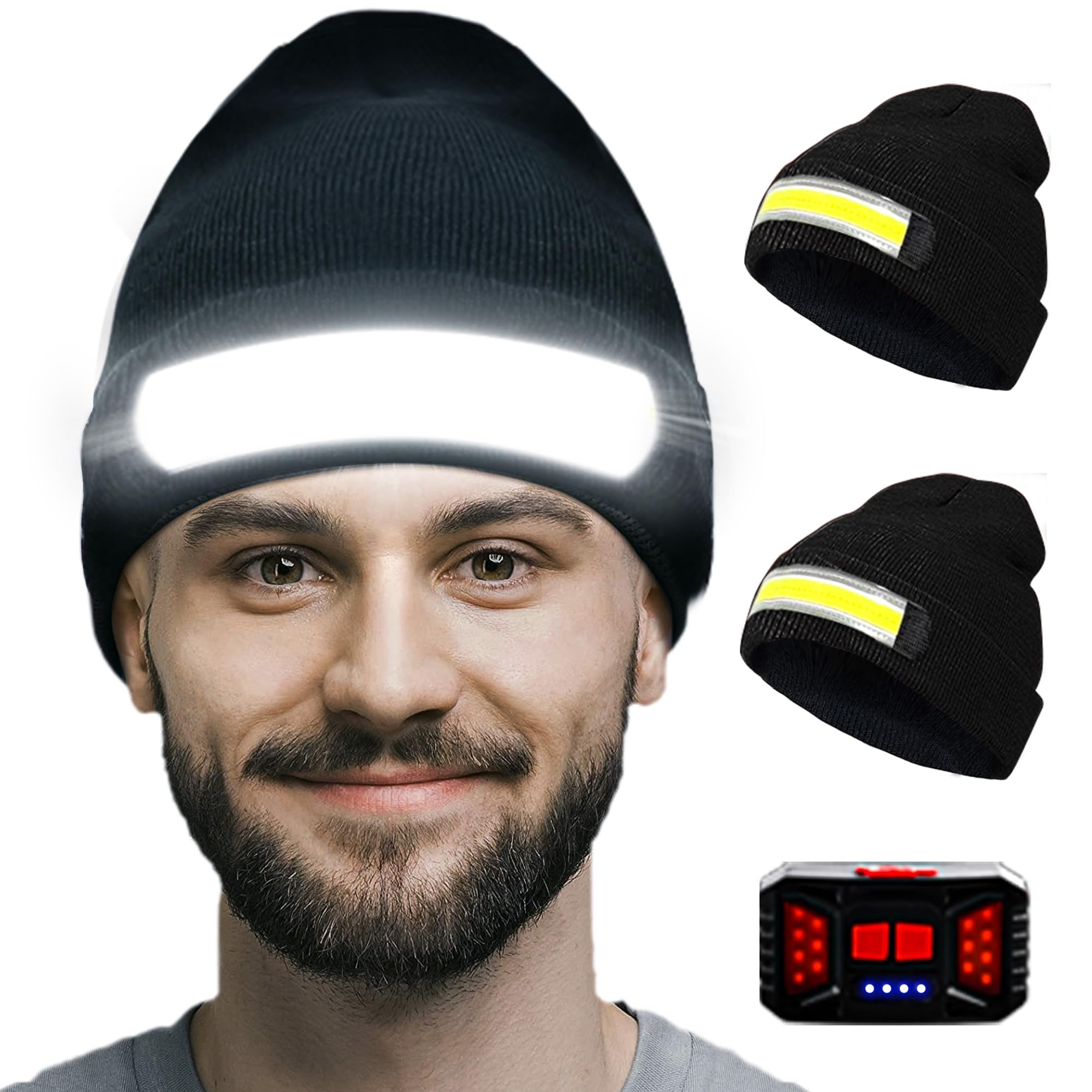 Easymaxx 2Pack Rechargeable Headlamp Beanie, 1200Lumens Led Beanie Hat With Wide Beam Light Built-In, 6 Modes, Winter Headlight 