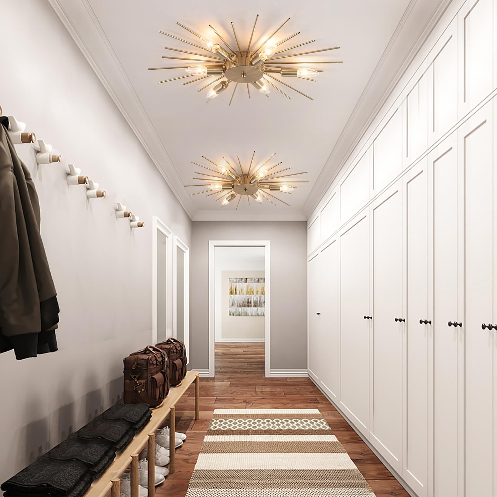 Jaycomey 6-Lights Sputnik Ceiling Light Fixture, Gold Modern Chandelier for Dining Room, Bedroom, Hallway, E12, Model OY8043-6G