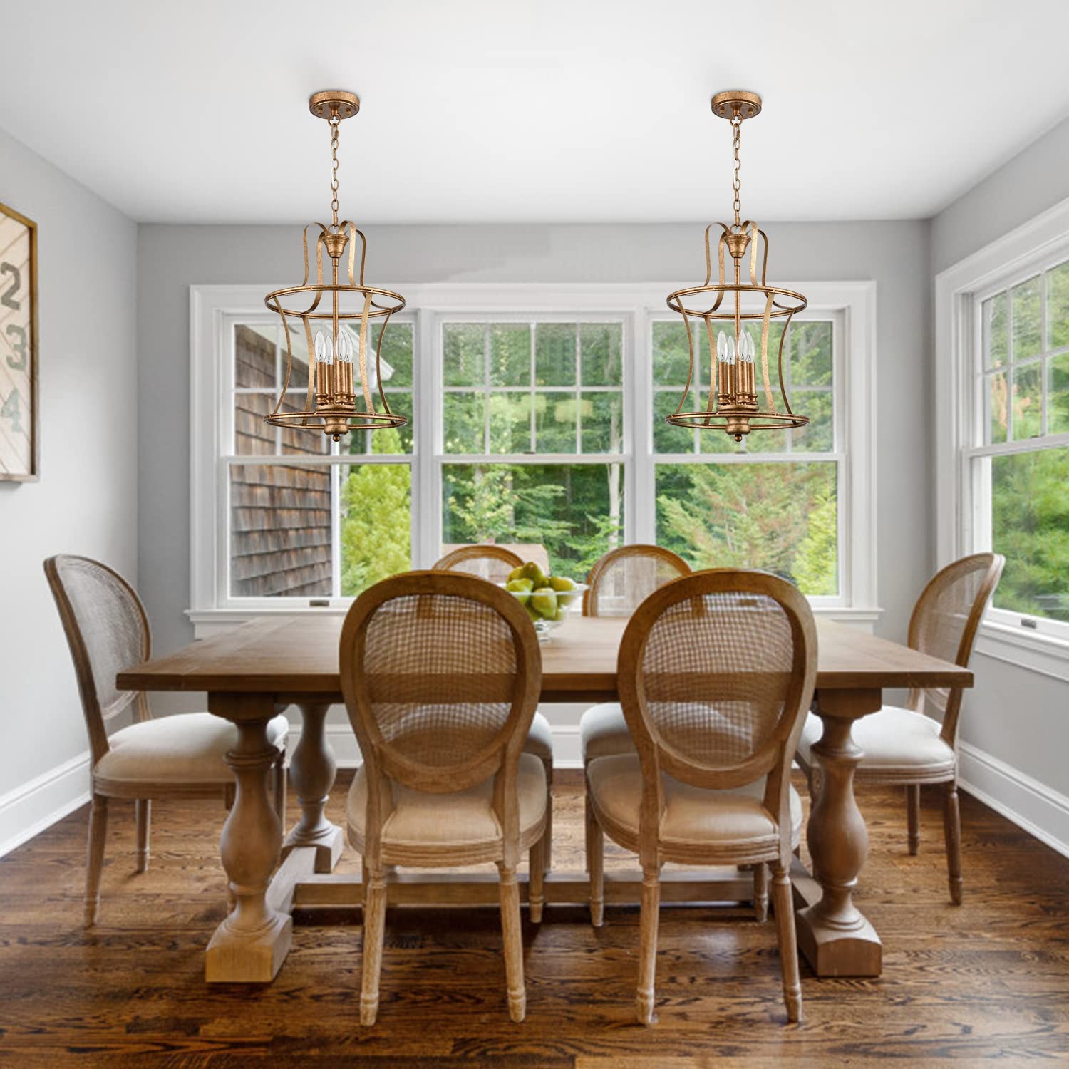 Teenyo Modern Lantern Pendant Light 4-Light Lantern Chandelier Lighting, Rusty Gold Lantern Pendant Lightis For Kitchen Island D