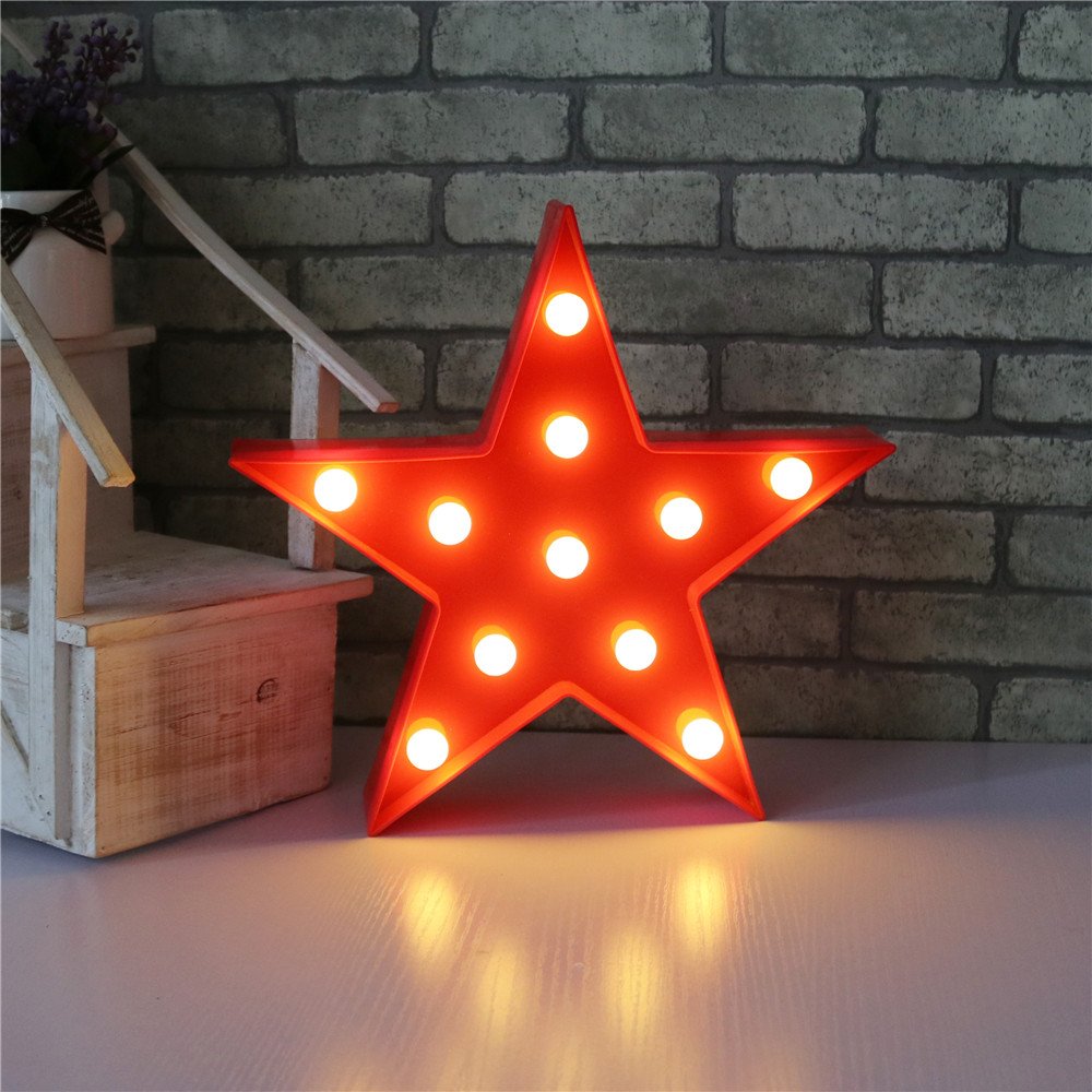 Pooqla Star Shaped LED Marquee Light Sign - Red Plastic Wall Décor, 10.63" x 10.08" x 1.89", Model JH-ST-RD