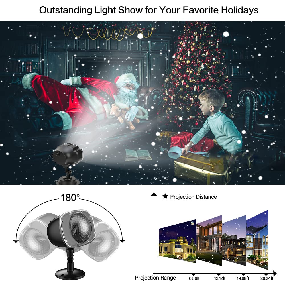 Syslux Christmas Snowfall Projector Lights, Indoor Outdoor Holiday Lights With Remote Control White Snow For Halloween Xmas Part