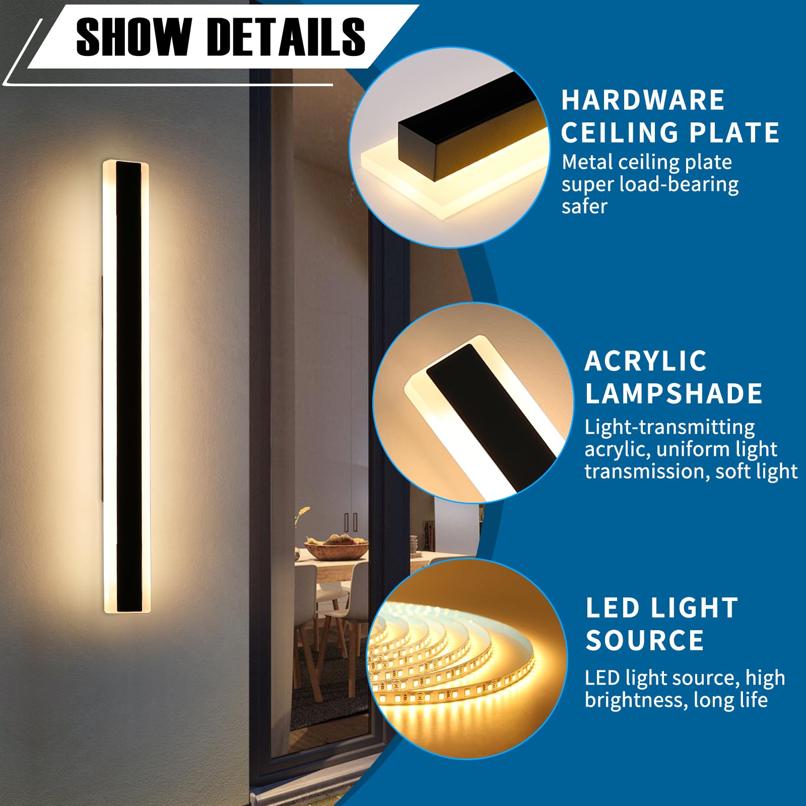 Daoseolo 2 Pack Long Outdoor Wall Light, 47.2Inch Modern Wall Sconce, 3000K Warm White, Ip65 Waterproof, White Acrylic, 42W Minimalist Exterior Light Fixture For Garage, Patio, Porch, Garden