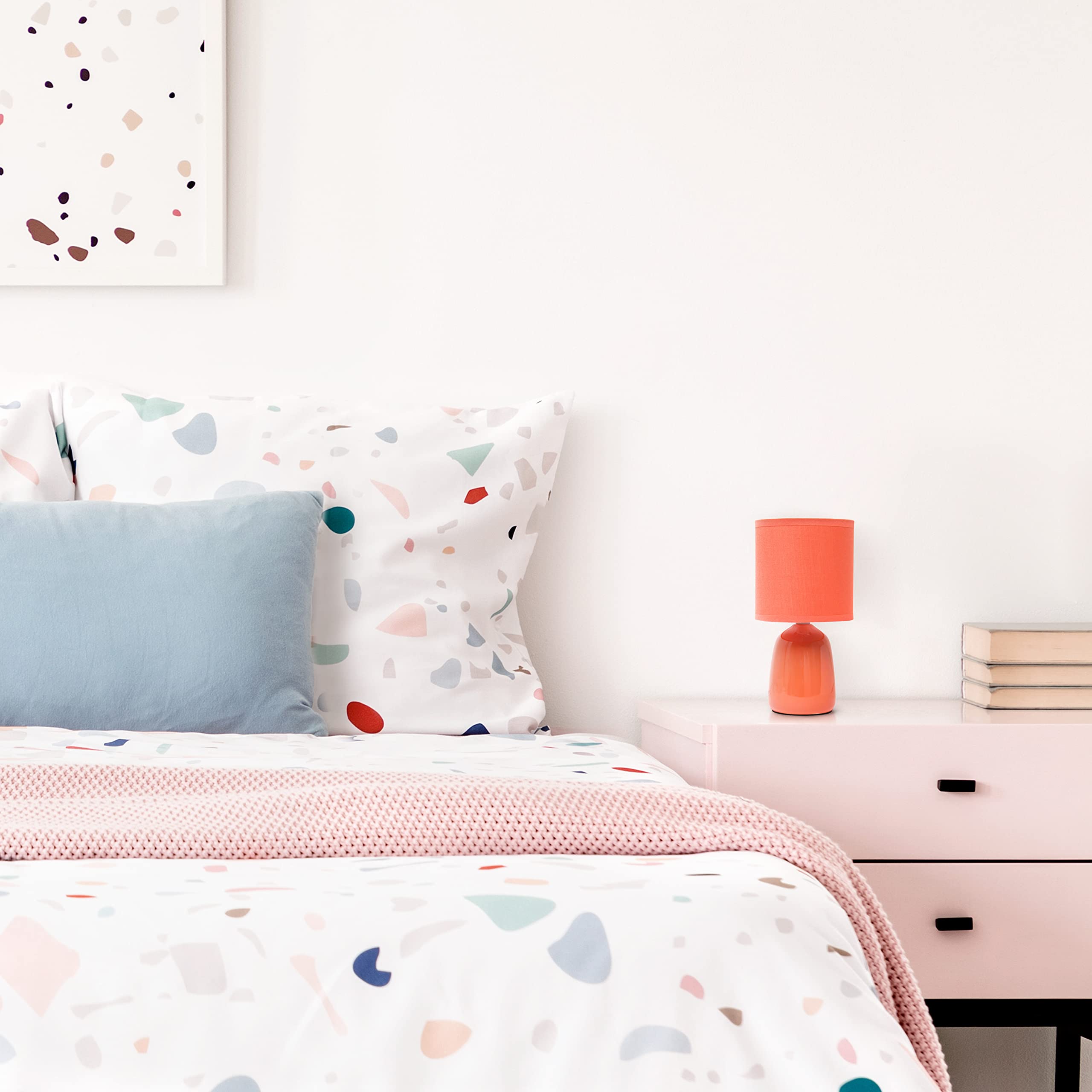 Simple Designs LT1134-ORG Ceramic Bedside Table Lamp 10.04in Tall Orange with Fabric Shade for Home Decor, Bedroom, Living Room