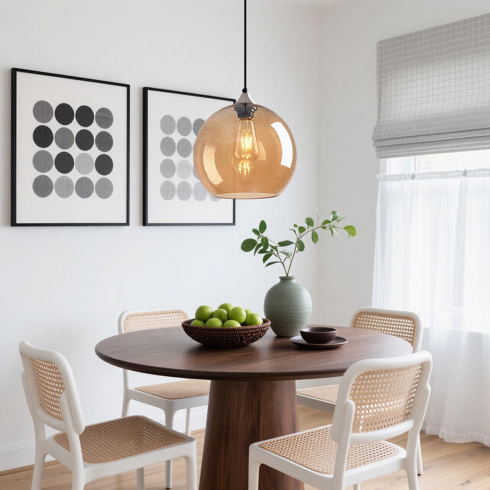 Lbsqj Amber Glass Pendant Lights Kitchen Island Globe Pendant Light Fixtures Modern Pendant Lighting For Bedroom Living Dining Room Light Fixture (9.84 In  3 Pack)