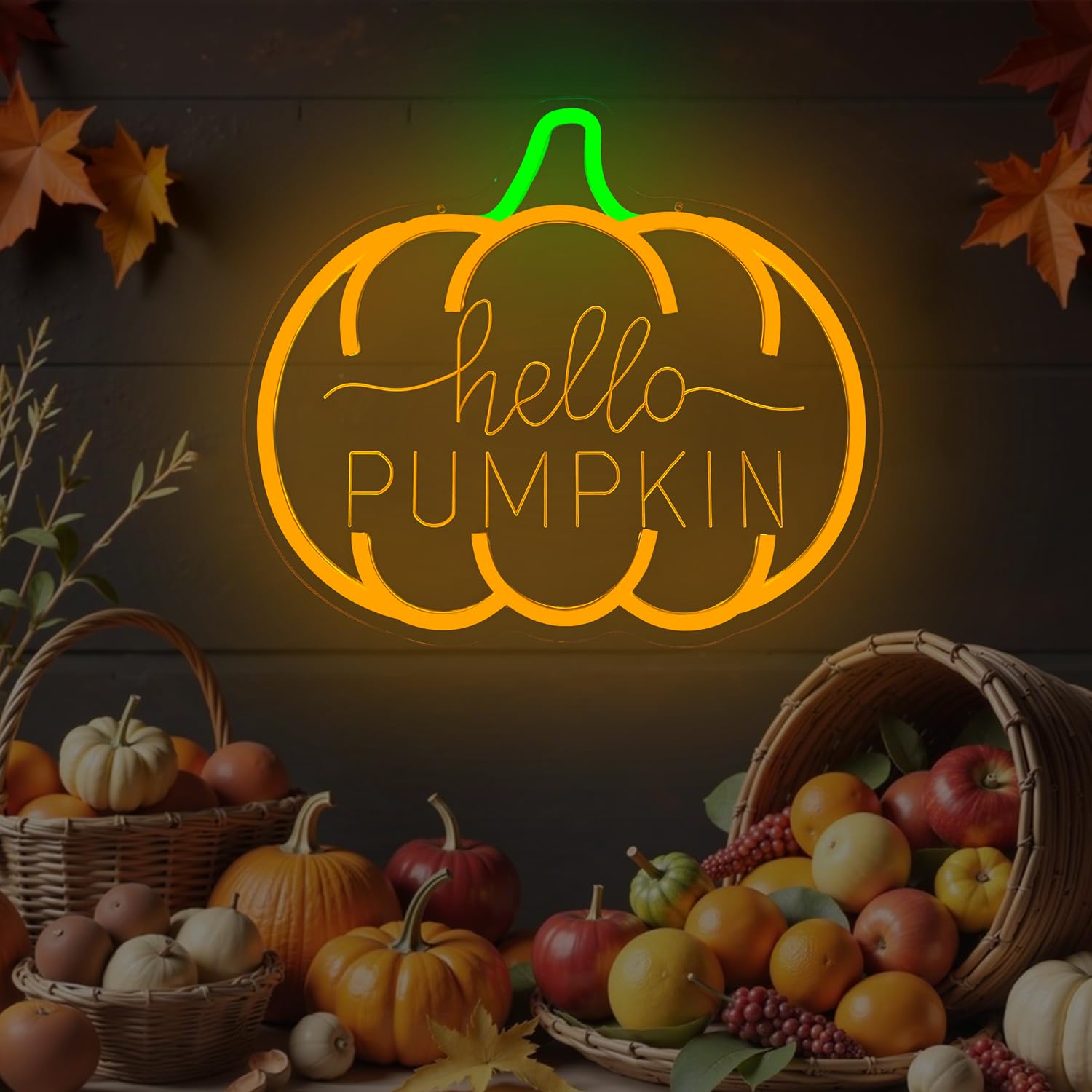 Hello Pumpkin Neon Sign For Wall Decor Fall Led Sign Dimmable Autumn Neon Light Up Sign For Bedroom Wall Fall Thanksgiving Decorations Party Home Front Door Harvest Season Wall Art Holiday Gift