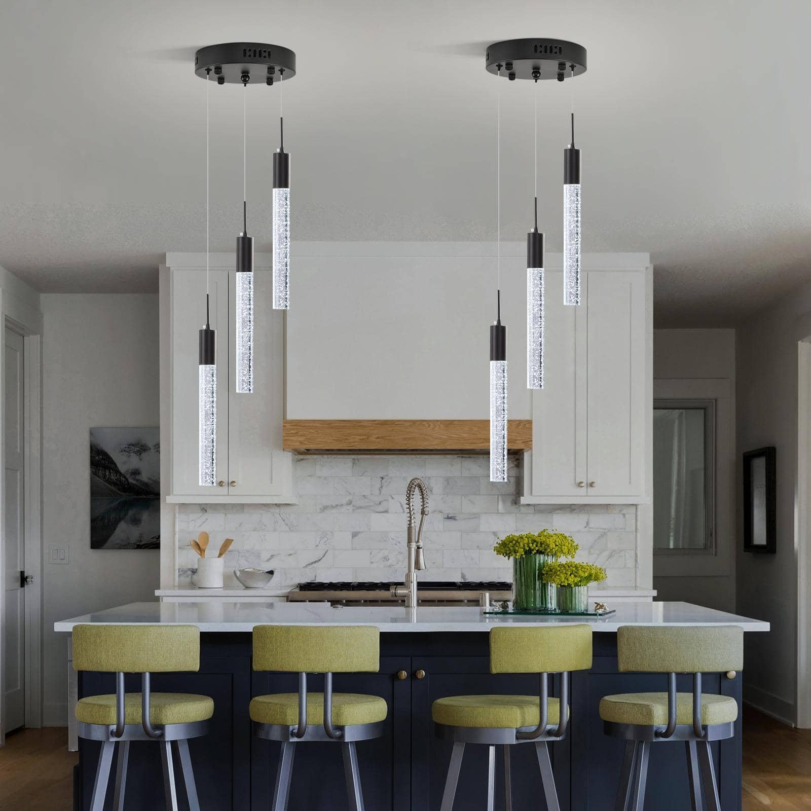 Upfelw Modern Crystal Chandelier 3-Lights  Spiral Led Raindrop Kitchen Island Pendant Lighting  Bubble Foyer Dinimg Room Hanging Light Fixture Remote Control Black