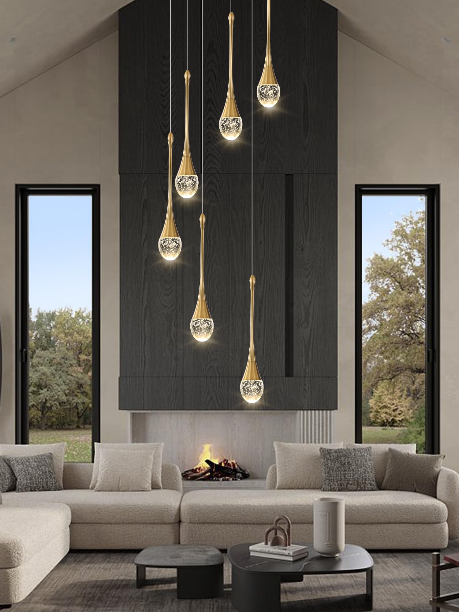 Ykolupty H86 Pendant Lights Kitchen Island 6-Lights Pendant Chandelier For Dining Room Hallway Stairwell,Led Dimmable 2700K-6000K
