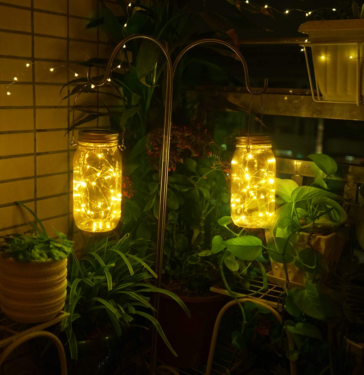 Aubasic Solar Mason Jar Lights, 30 LEDs Fairy String Lights, 2-Pack Outdoor Hanging Lanterns