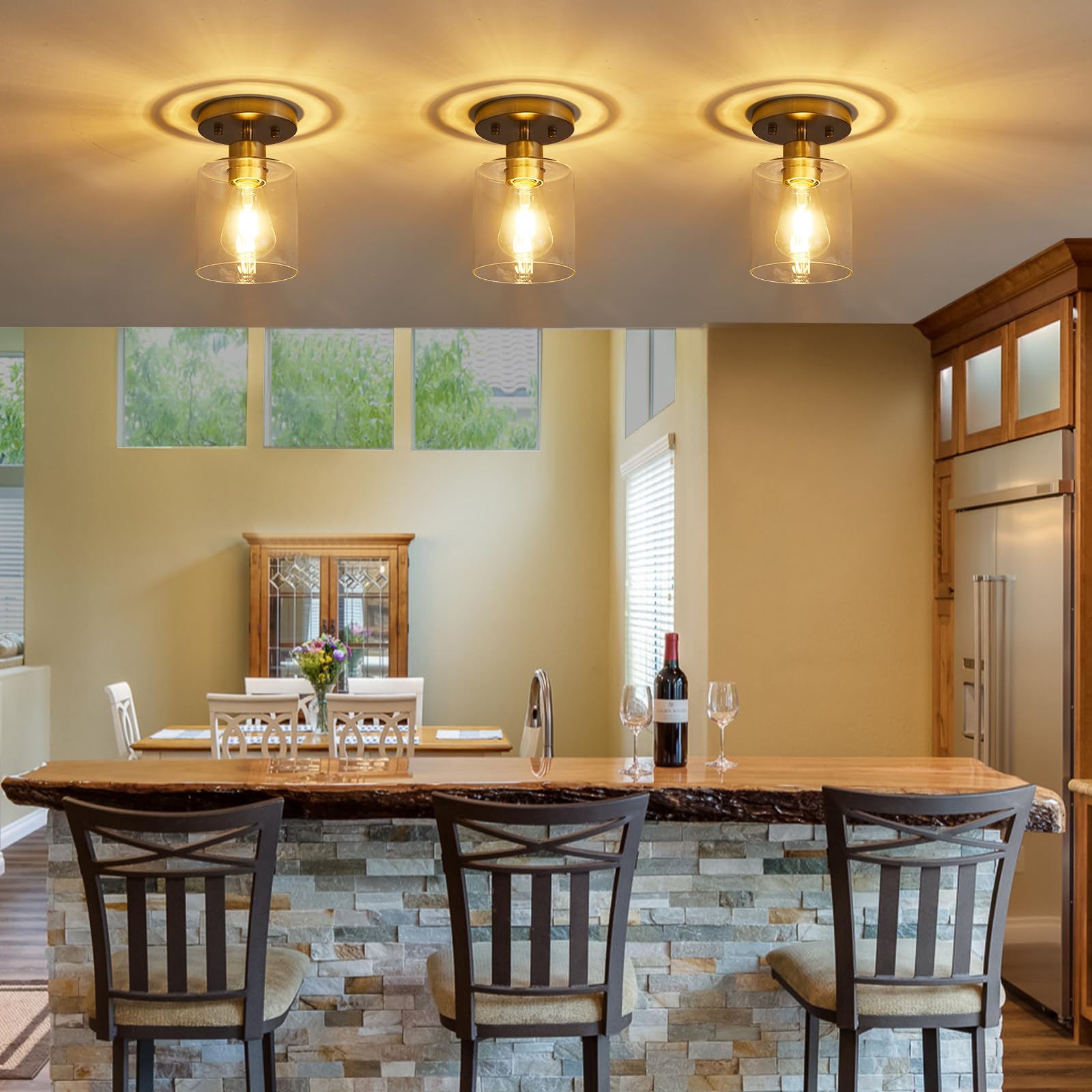 YYT Brushed Nickel Semi Flush Mount Ceiling Light, 1-Light Fixture, Clear Glass Shade, Model C1812001SB