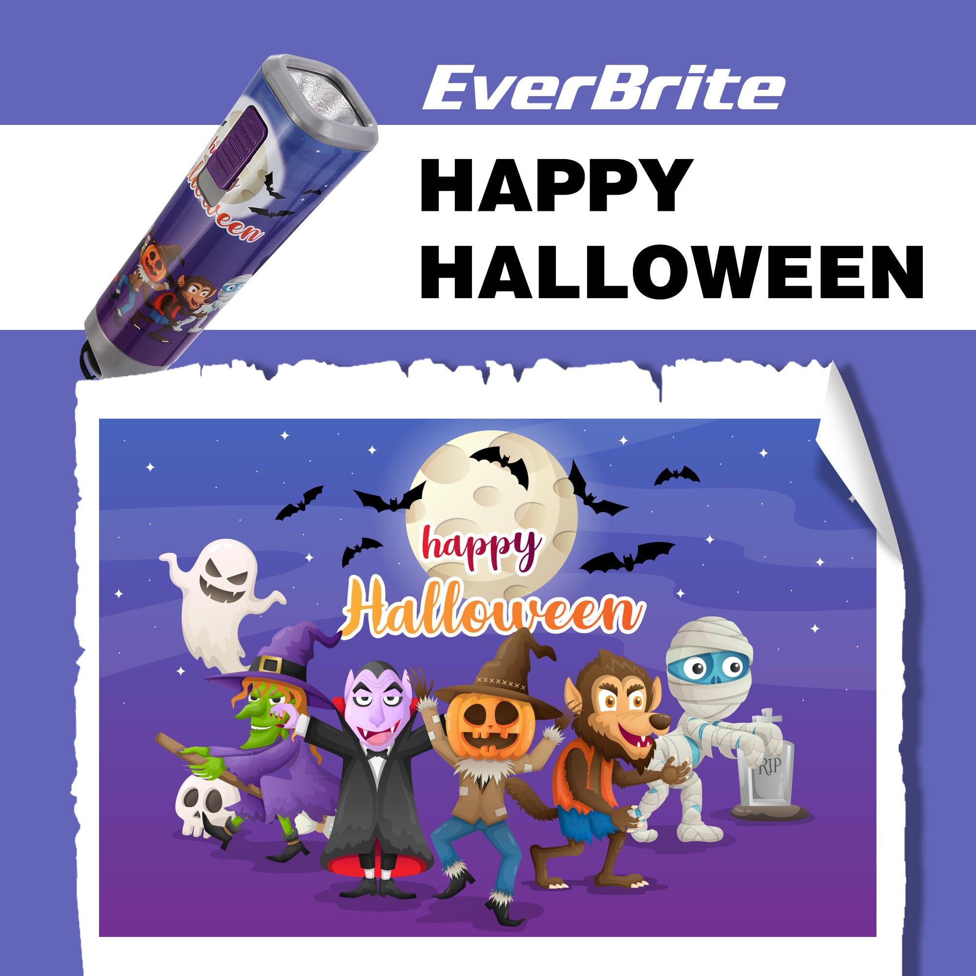Everbrite Halloween Flashlights Halloween Gifts, Small Led Flash Light Handheld Torch With Lanyard 3Aaa Battery Included, 1 Pack