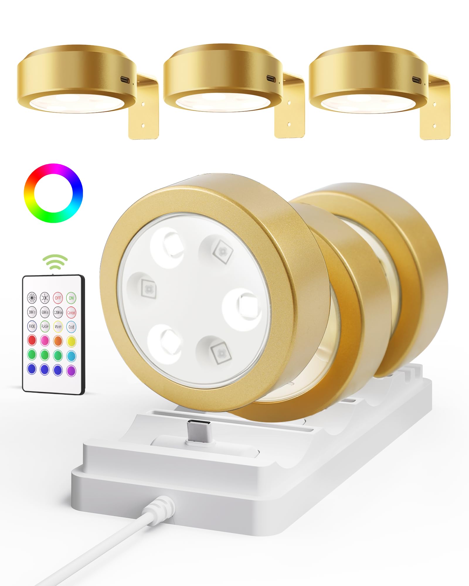 EZVALO Picture Lights for with Charging Station,Rechargeable Battery Magnetic Poster Lights with 2 Color Temps&12 RGB,Remote Dim