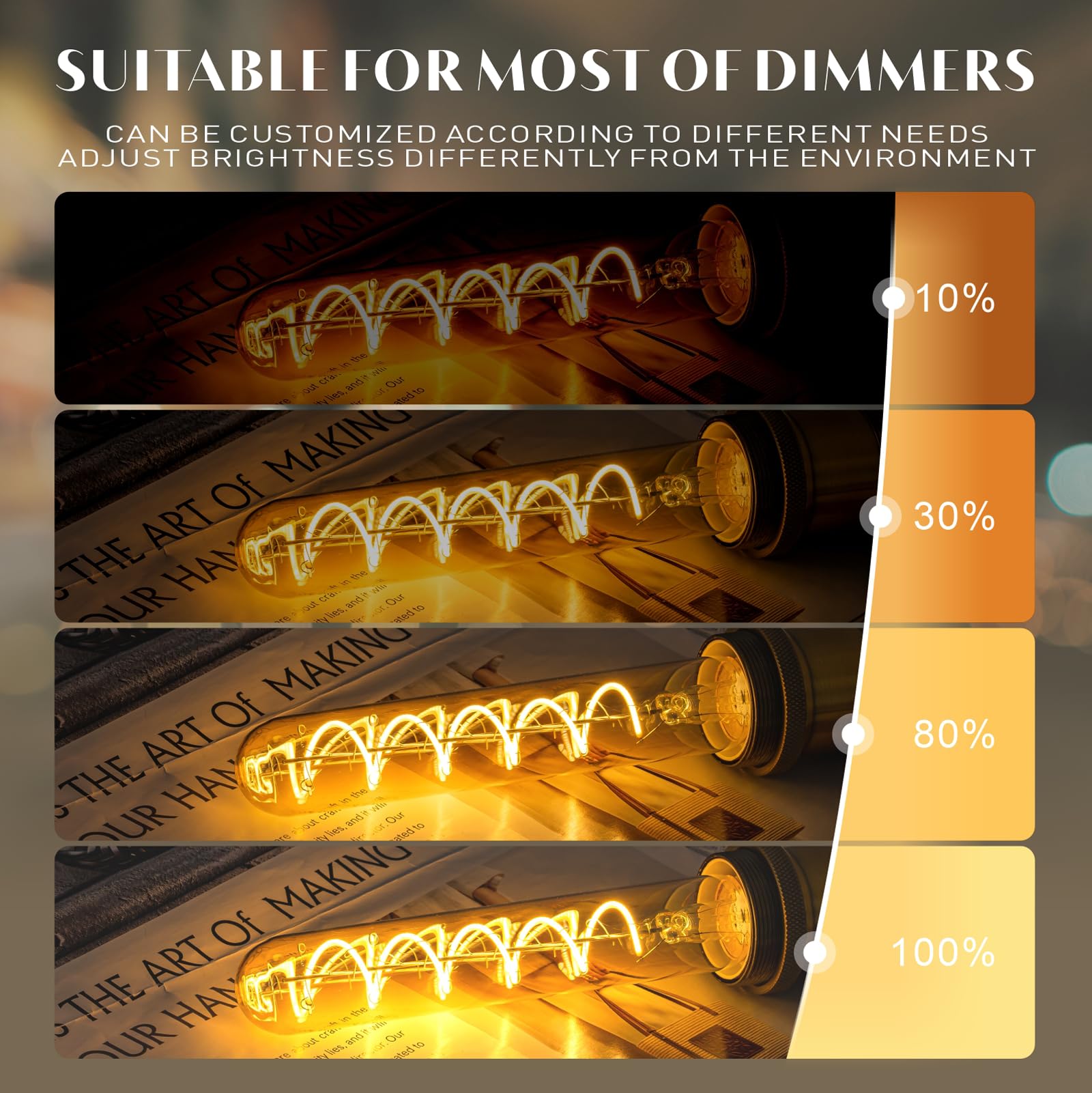 Umlaen 7.3 Inch Tubular Edison Bulb Dimmable Led Light Bulbs  E26 Vintage Light Bulbs Warm White 2700K  5W  Spiral Filament  Amber  For Pendant Lighting Wall Sconces Vanity