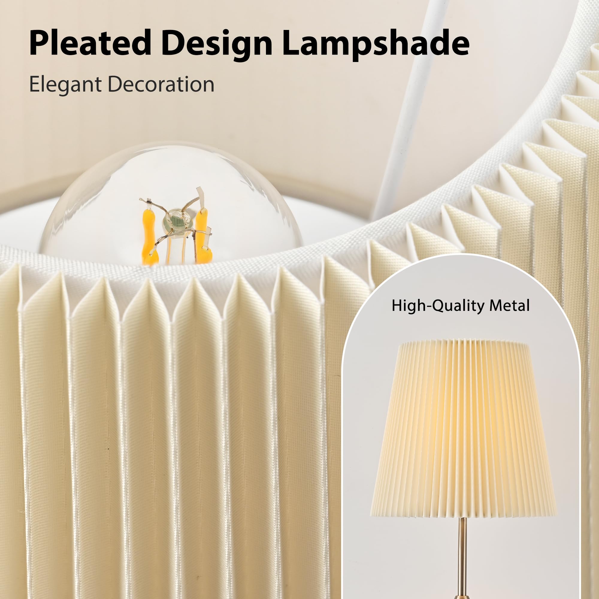 HISEEGO Cordless Table Lamp, 2700K Stepless Dimmable, 16.5in Pleated Lampshade, Metal, Silver, Model LP-N8-SL