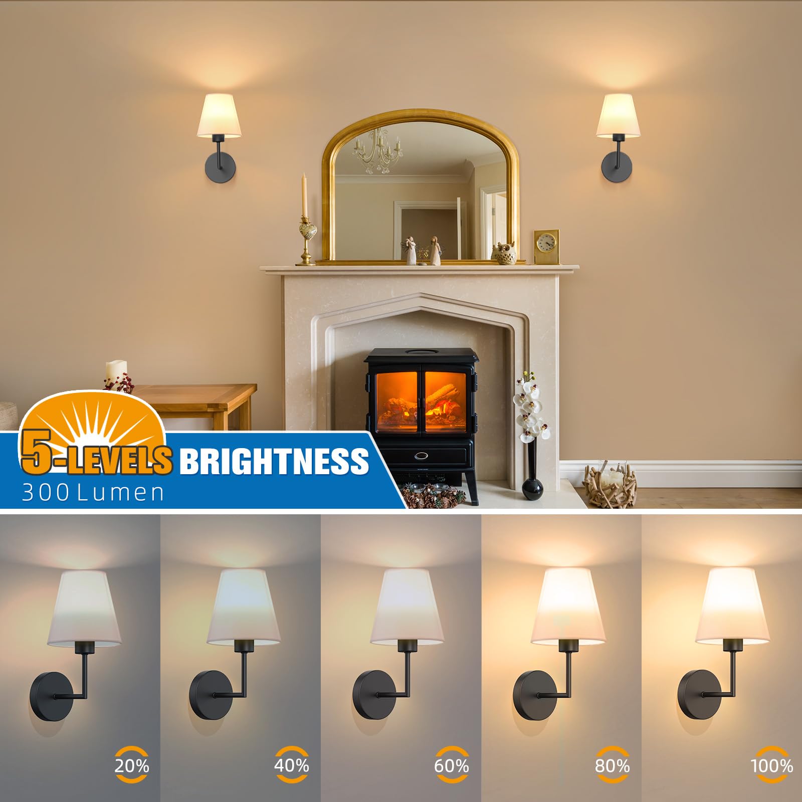 NIORSUN Wall Sconce Set of 2, 13.8" Battery Operated Black Lights with Dimmable Bulbs & Remote, Model SW022, 9 Color Options