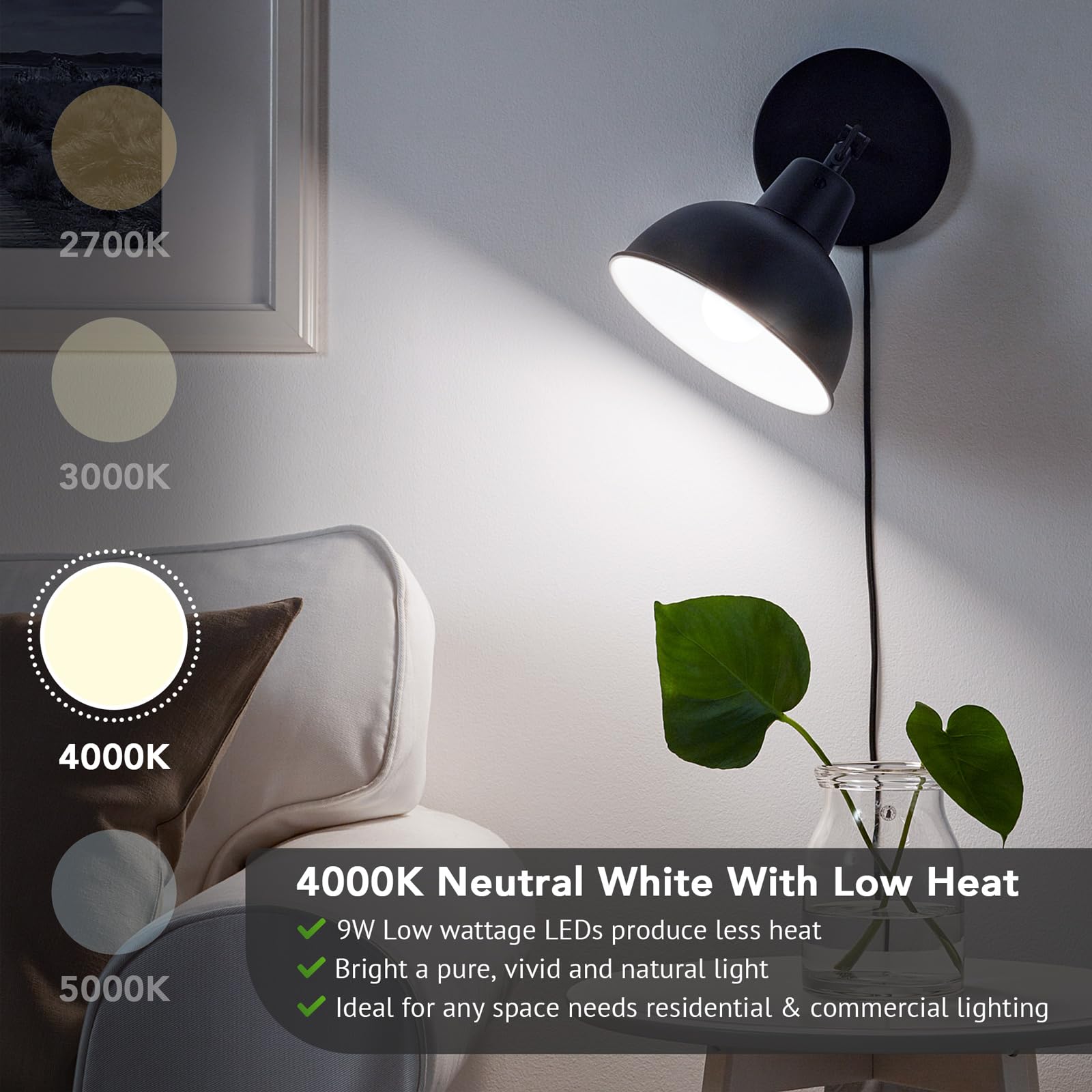 Maylaywood A19 Led Light Bulbs, 60 Watt Equivalent Led Bulb, Neutral White 4000K, 850Lm, E26 Base, Non-Dimmable, 9W Bright White Bulbs, 12-Pack