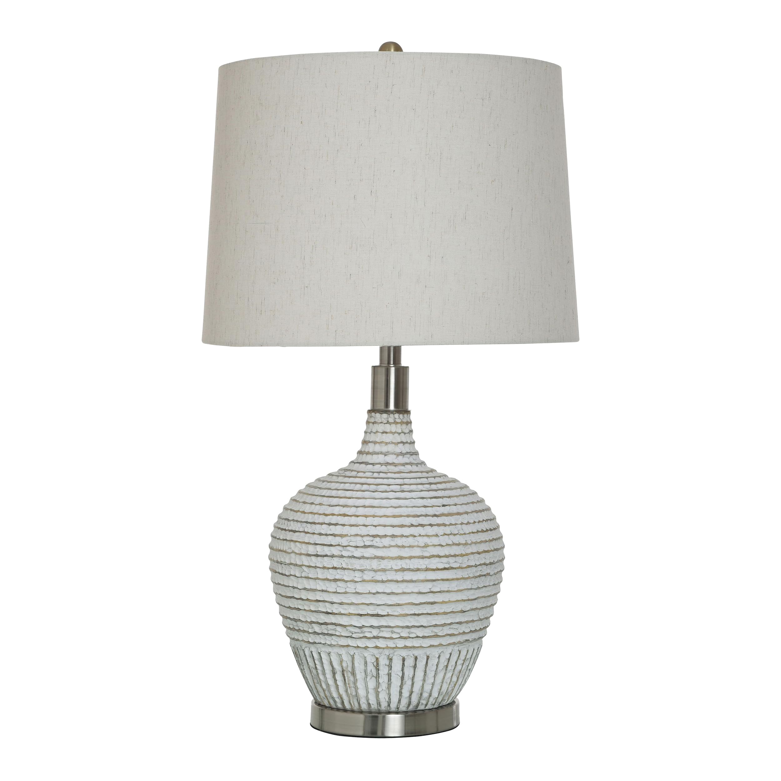 Style Craft Transitional Table Lamp - Ridged White Wash - Light Oatmeal Shade
