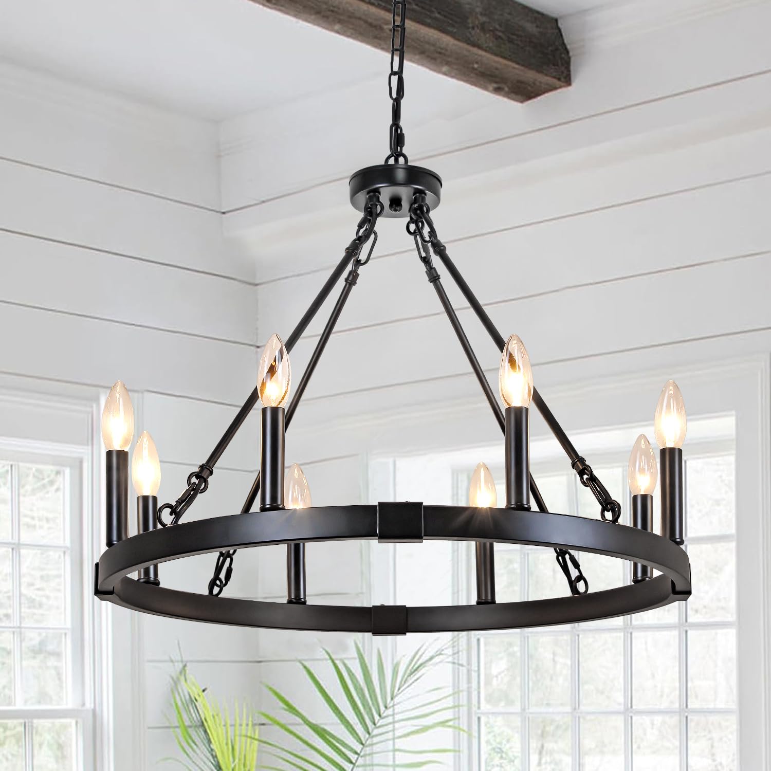 Rviezza 8 Light Wagon Wheel Chandelier, 23.6'' Rustic Farmhouse Chandelier, Industrial Vintage Round Pendant Lighting for Dining