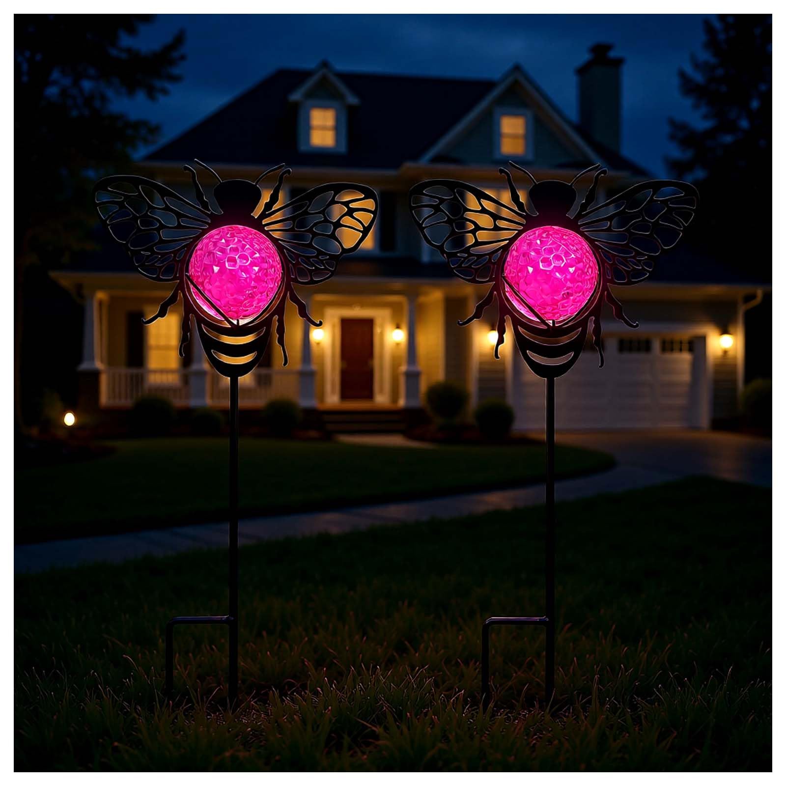 Ptxbeemyd Bee Solar Lights Outdoor Decorations, 2 Pack Metal Iron Solar Stake Lights for Yard, Garden, Lawn Decor