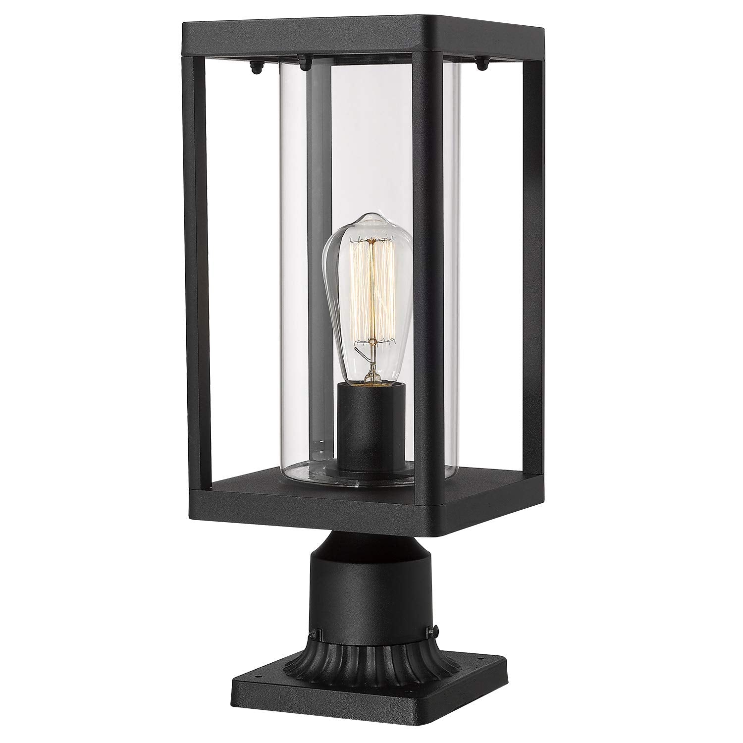 Beionxii Outdoor Post Lantern Light, 20in Extra Large, Black Cast Aluminum with Clear Glass, Model BXA291-P-1PK