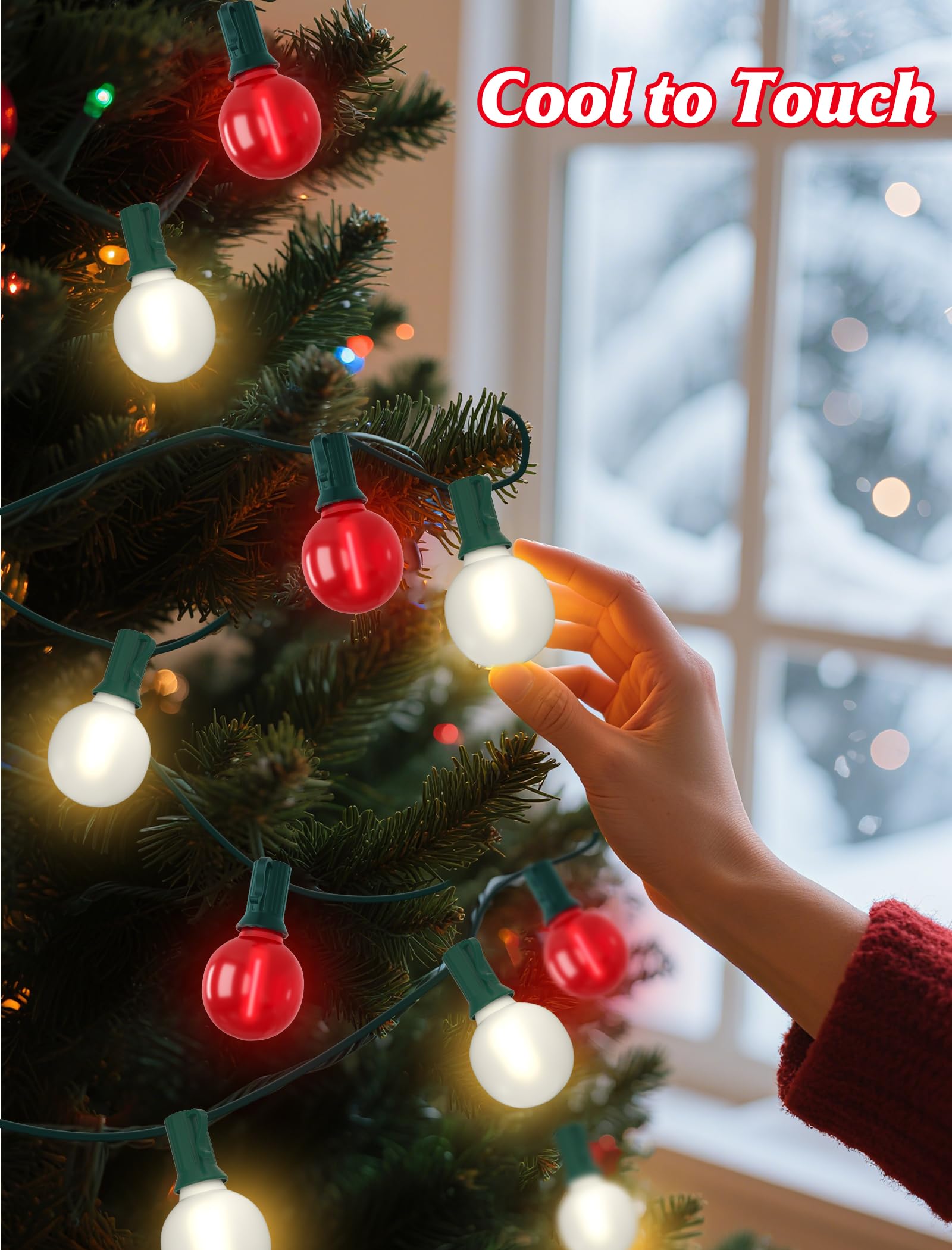 SUNSGNE G40 LED Christmas Globe Lights - 50FT Frosted Red & White Bulbs for Indoor/Outdoor Holiday Decor, Model ULP(7)-LR(25)(0.6W