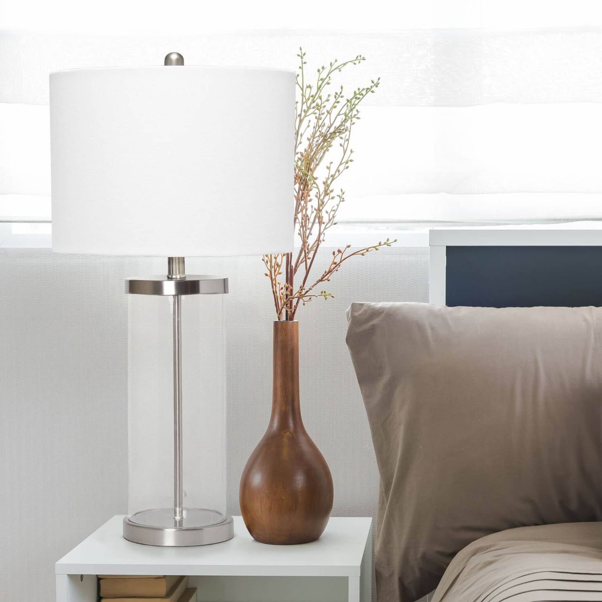 Lalia Home Contemporary Entrapped Glass Table Lamp With Fabric Shade - Brushed Nickel/White