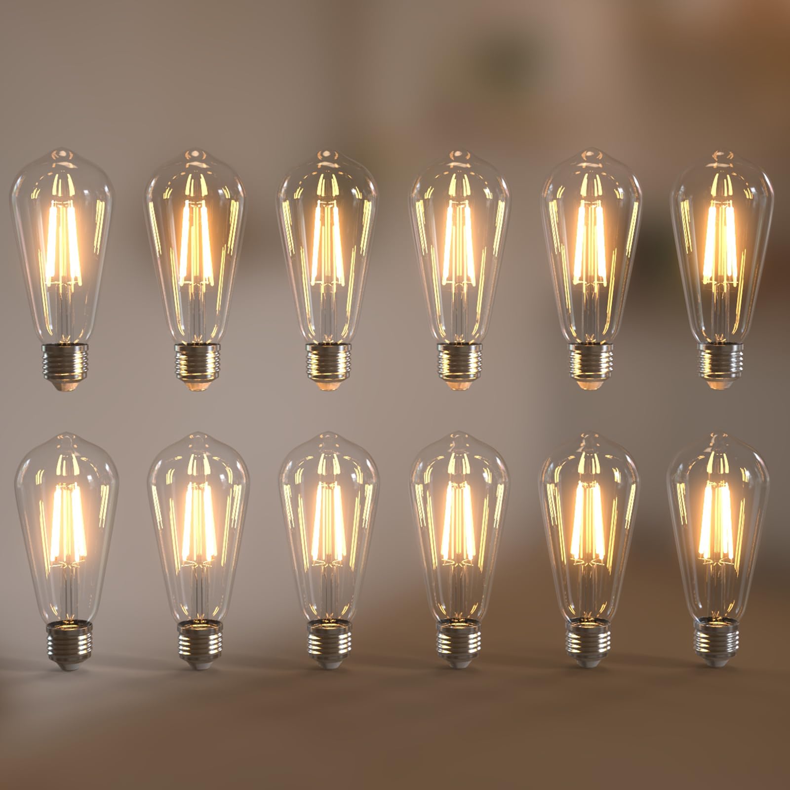 Jensense E26 LED Bulb 6W 60 Watt Equivalent Dimmable Glass Vintage Light Bulbs 2700K Soft Warm White 12 Pack