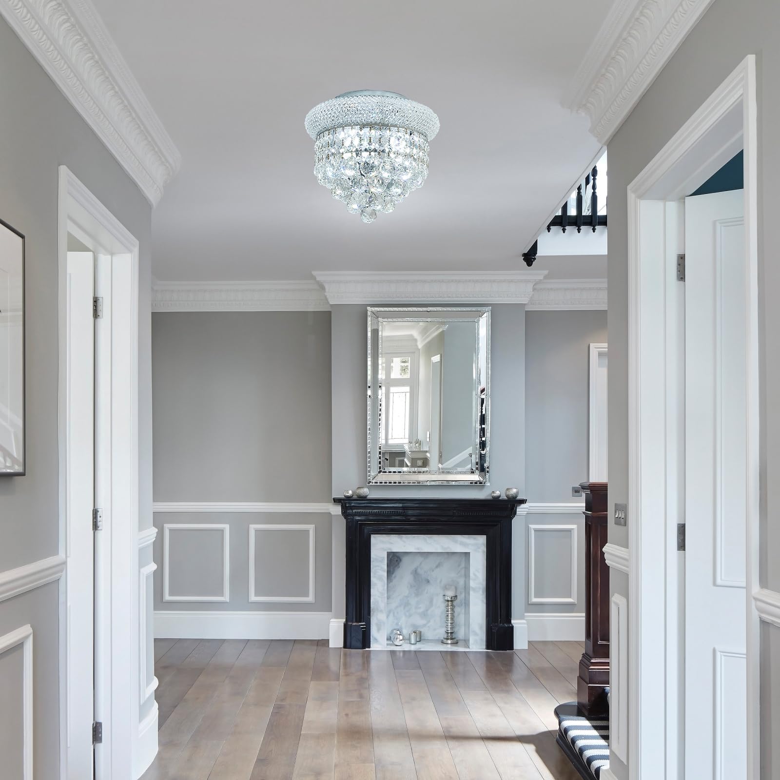 Homeooze 3 - Light Flush Mount Crystal Chandelier For Bathroom Hallway Entryway Closet Bedroom Laundry Chrome Finish