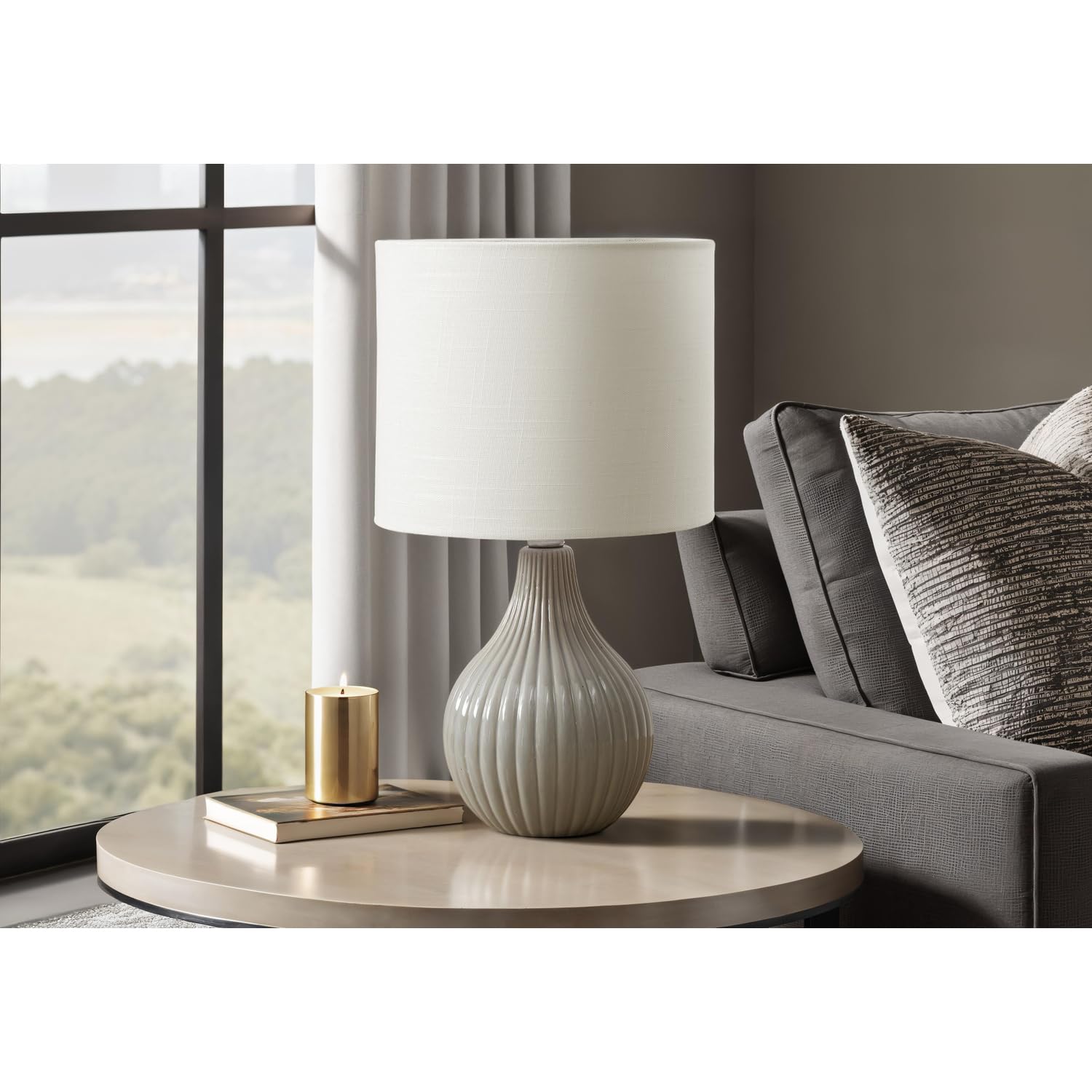 Monarch Specialties Table Lamp, 17in H, Grey Ceramic, Ivory Shade, Model I 9774