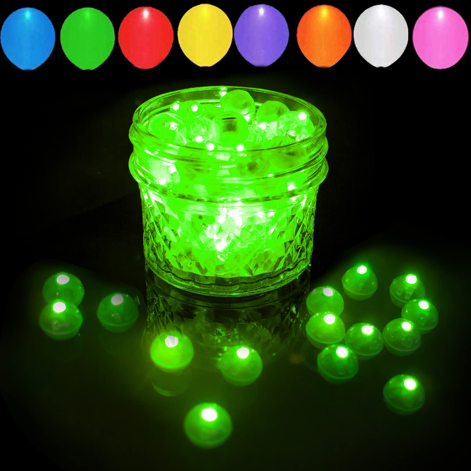 100 Pcs Green LED Balloon Light, Round Led Mini Lights for Paper Lantern Balloon Birthday Party Event Supplies Indoor Outdoor We