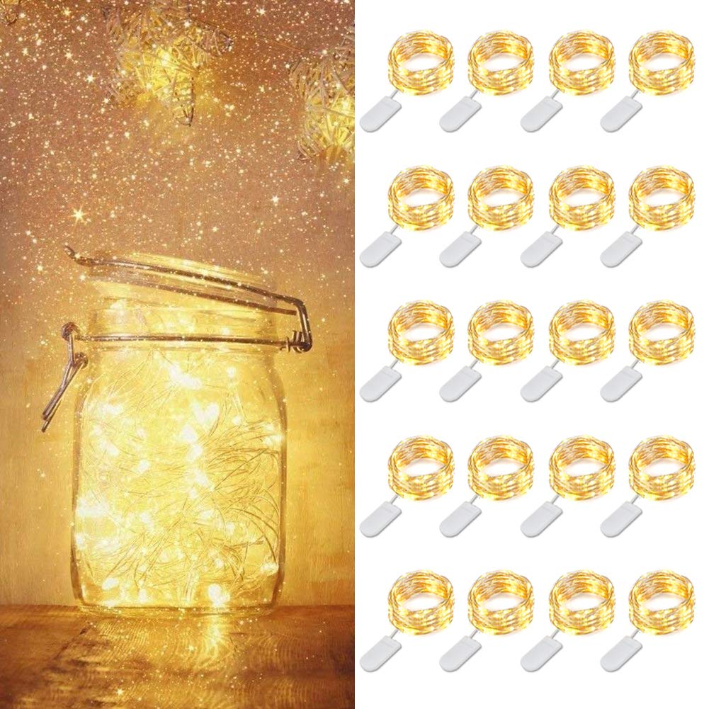 MUMUXI Fairy Lights 20 Pack, 3.3ft Battery Operated, Waterproof Mini LEDs, Warm White Silver Wire for Home Decor and Weddings